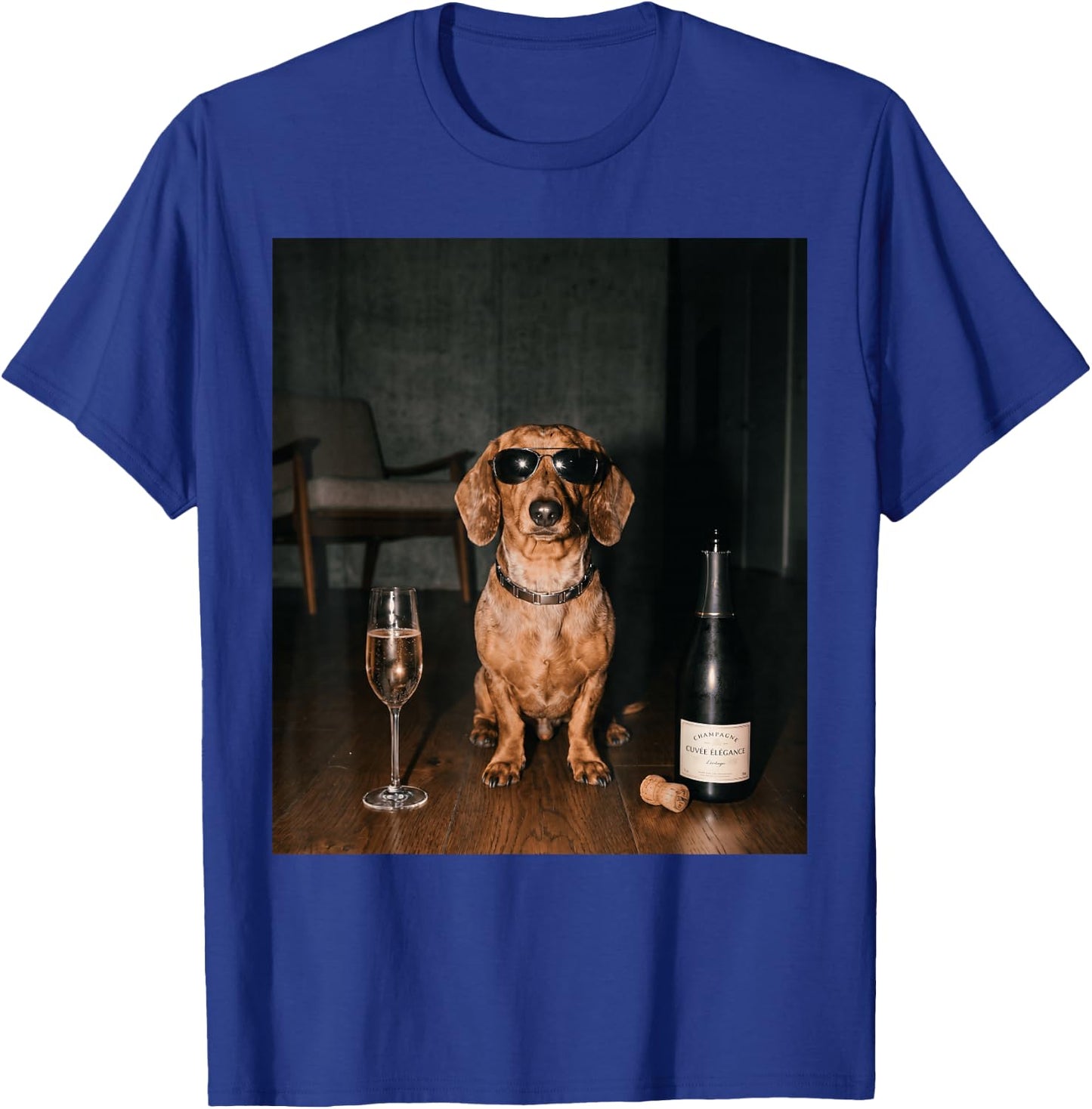 Dachshund Drinking Champagne Funny Fathers Day T-Shirt - T-Shirt | Royal