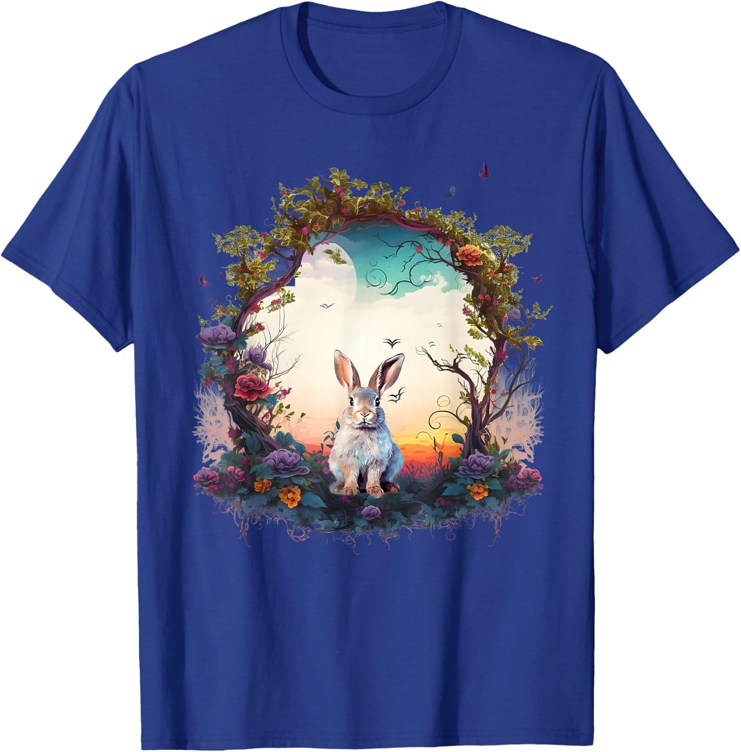 Mountain Woodland Animals Cute Rabbit Nature Floral T-Shirt - T-Shirt | Royal