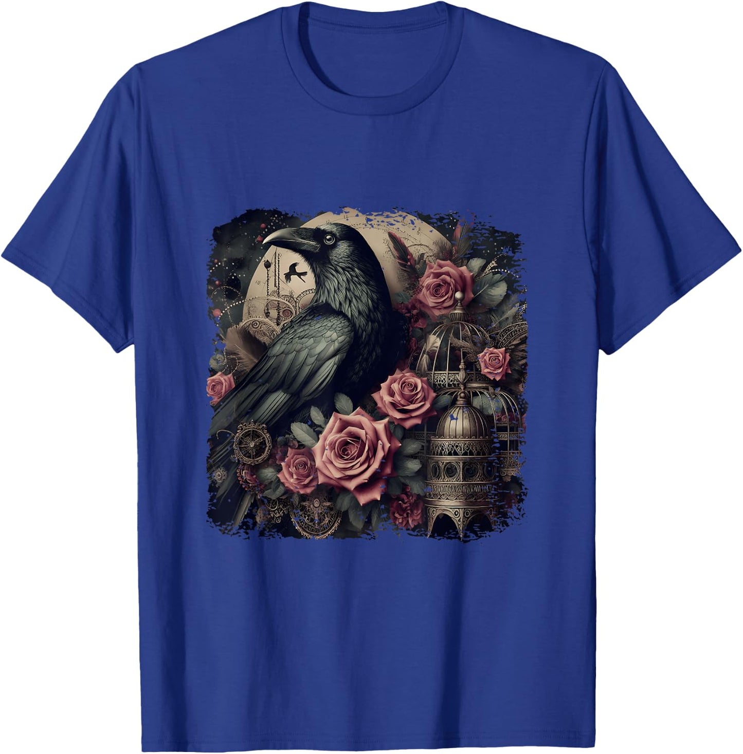 Gothic Raven Rose Enchanted Vintage Floral Crow Halloween T-Shirt - T-Shirt | Royal