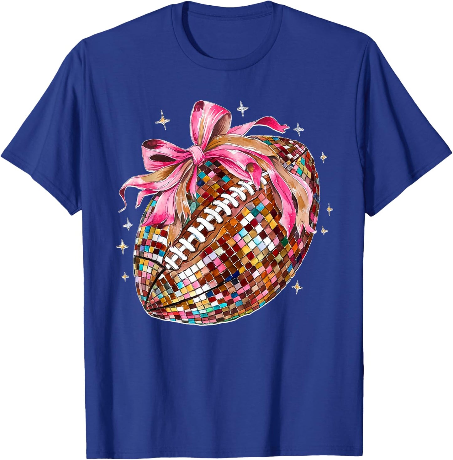 Coquette Bow Disco Funny Football Game Day Touchdown Season T-Shirt - T-Shirt | Royal