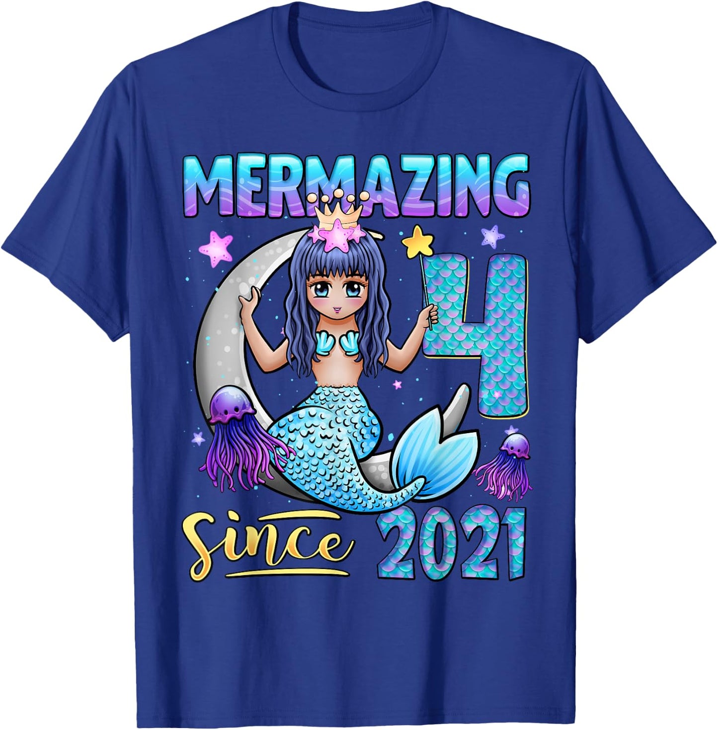 Mermaid Birthday Shirt 4 Years Old Mermaid 4th Birthday Girl T-Shirt - T-Shirt | Royal