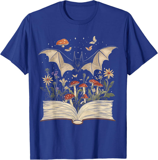 Women Book Lover Dark Cottagecore Flowers Book T-Shirt - T-Shirt | Royal