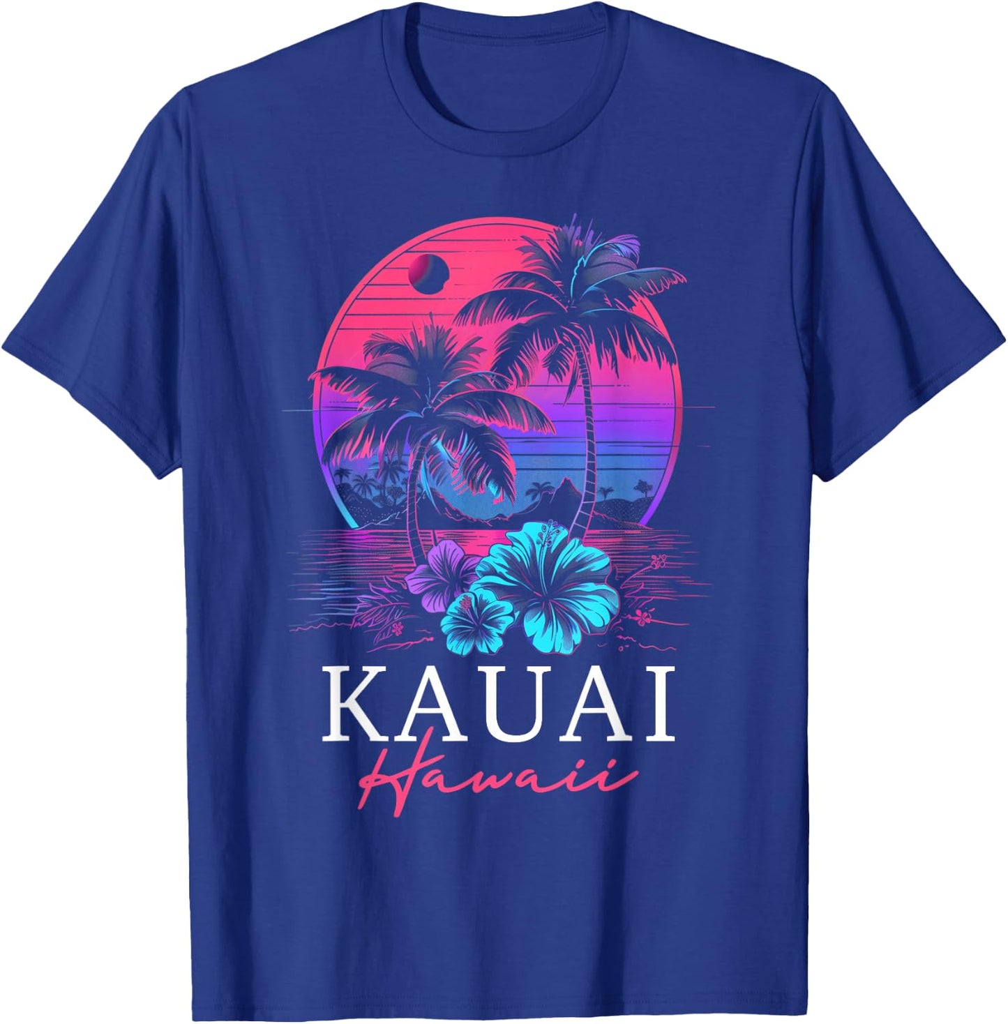 Kauai Hawaii Hawaiian Hibiscus Flowers Surfer Souvenir Retro T-Shirt - T-Shirt | Royal