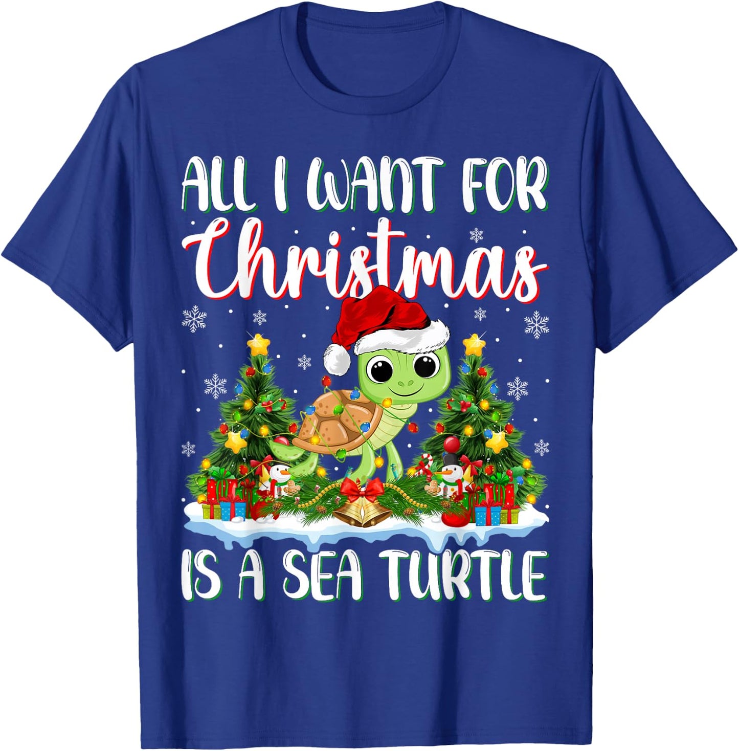 I Want For Christmas Is A Sea Turtle Xmas Tree Lights T-Shirt - T-Shirt | Royal