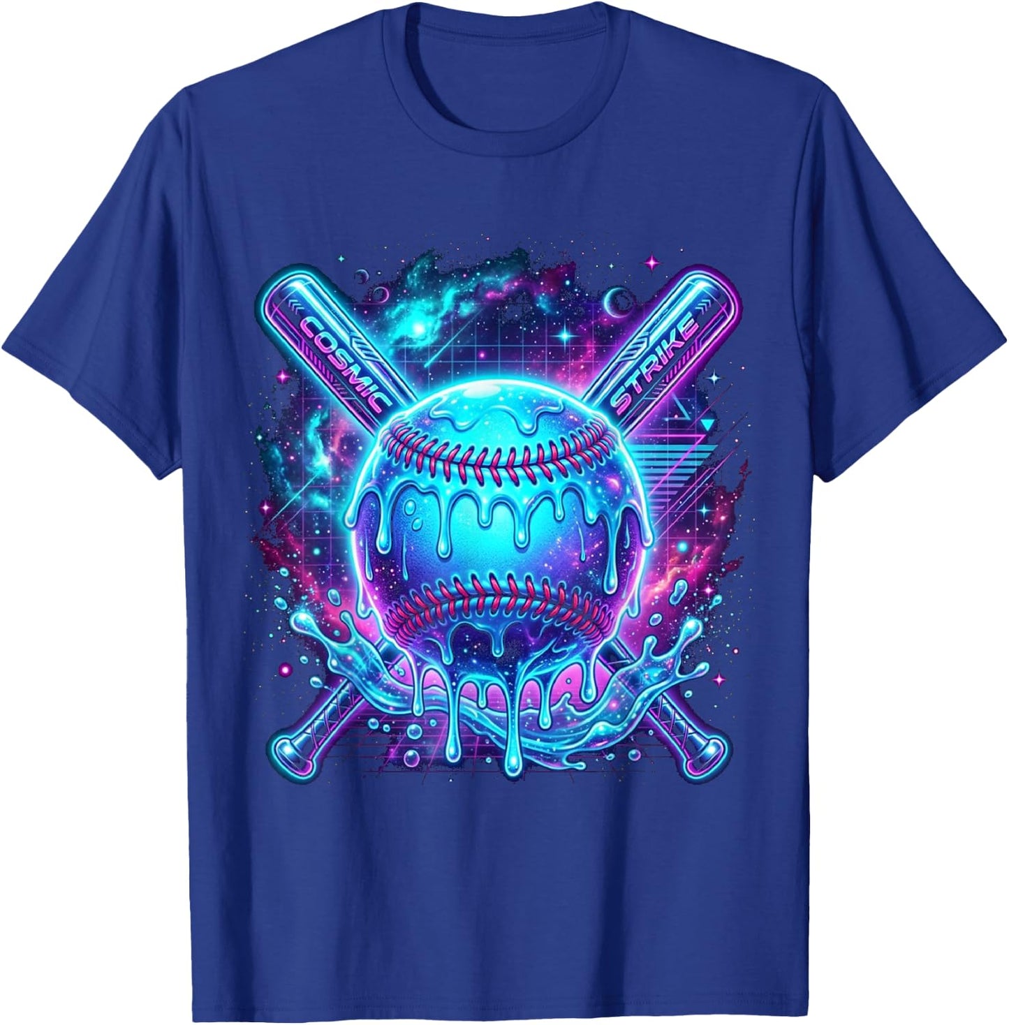 Cosmic Drip Baseball Glow Graphic Blue Vaporwave Aesthetic T-Shirt - T-Shirt | Royal