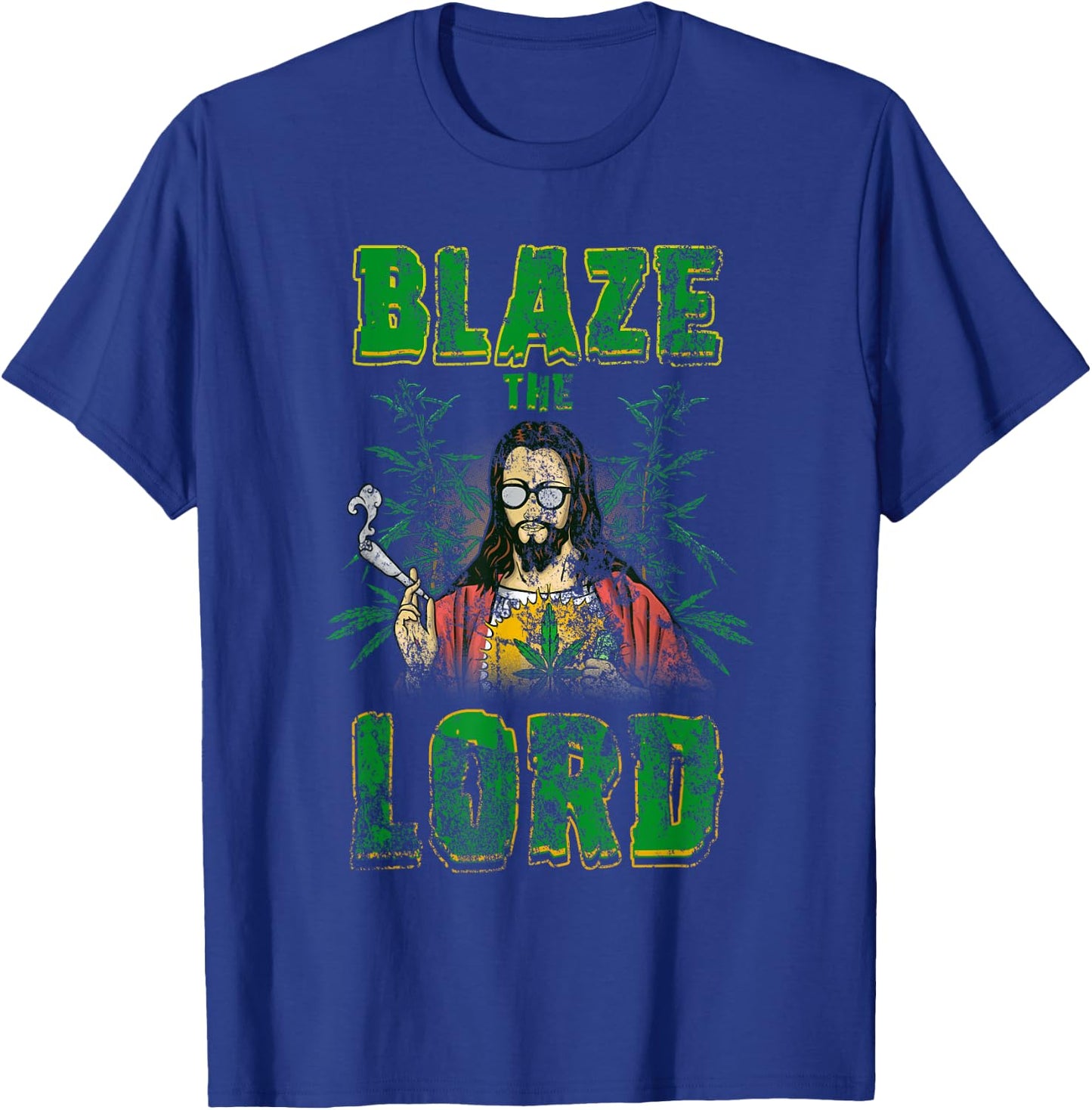 Vintage CBD Cannabis Jesus Shirt Blaze The Lord Funny AF 420 T-Shirt - T-Shirt | Royal