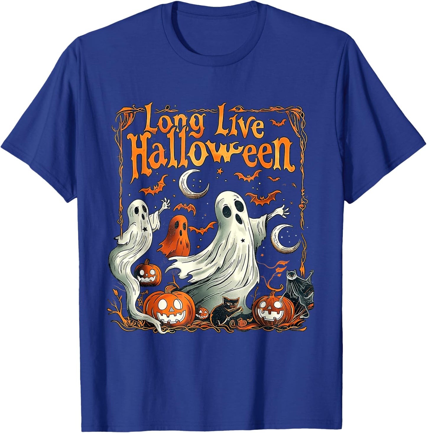 Retro Long Live Halloween Spooky Season Pumpkin Ghost T-Shirt - T-Shirt | Royal