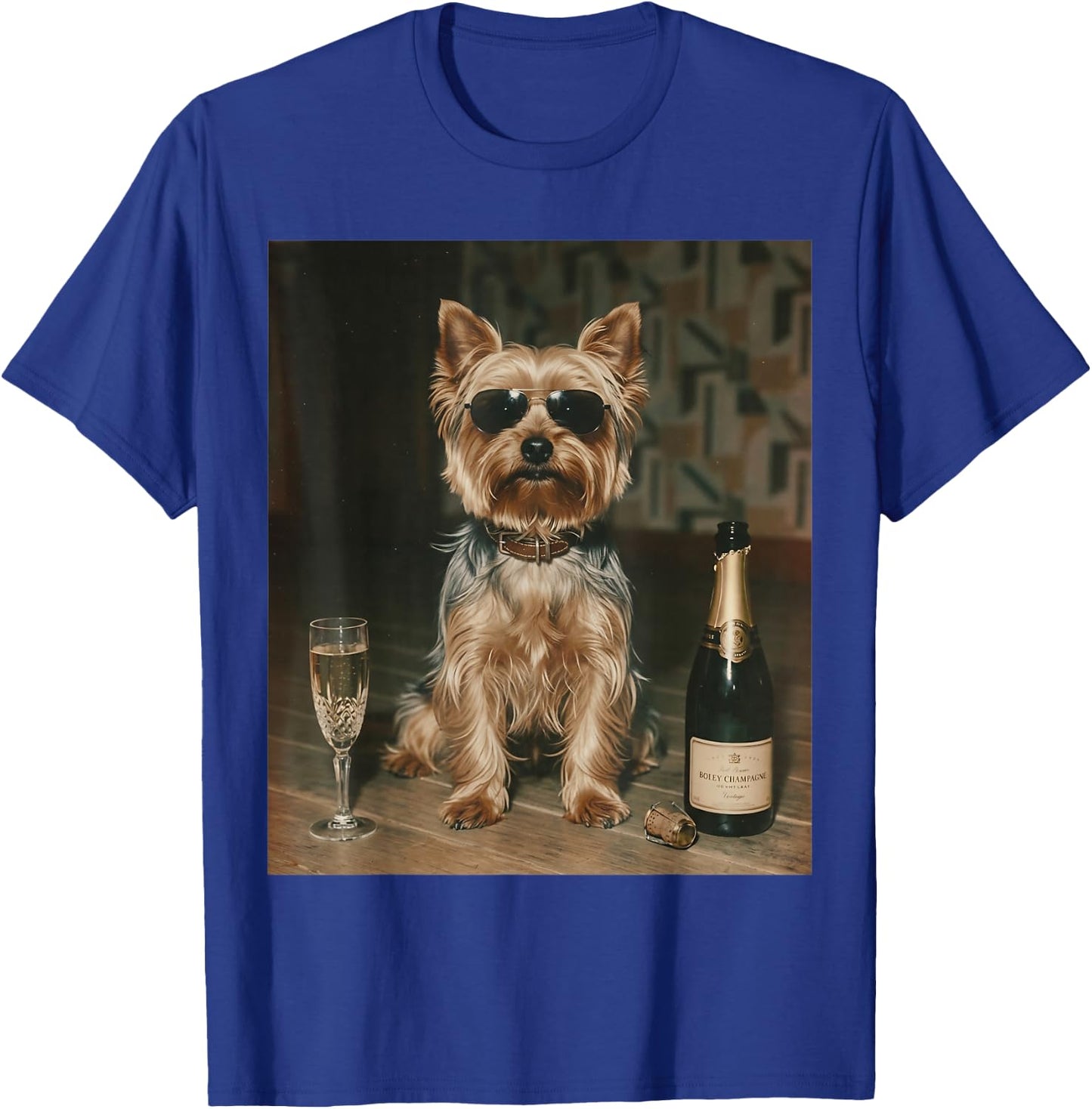 Yorkie Drinking Champagne Funny Father’s Day T-Shirt - T-Shirt | Royal