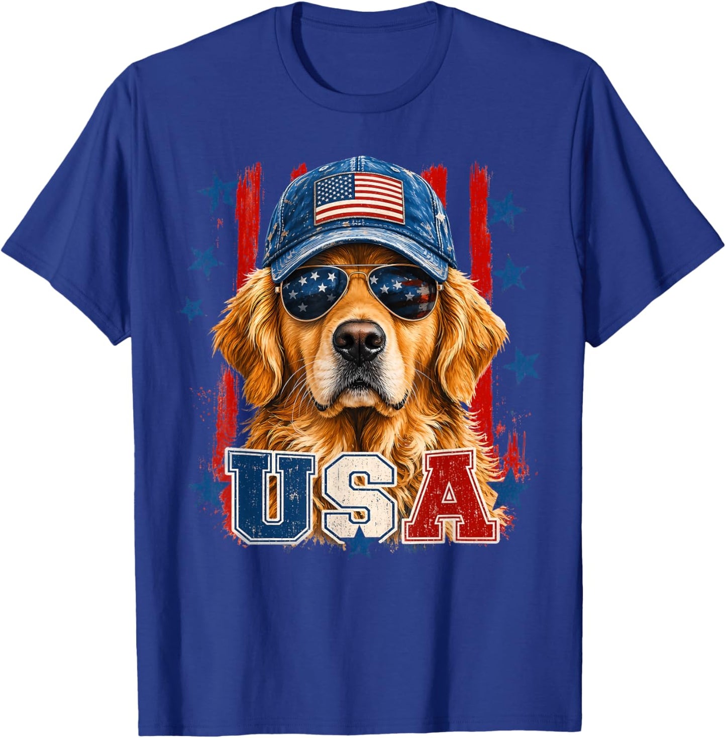 American Flag Golden Retriever USA Retro 4th of July T-Shirt - T-Shirt | Royal