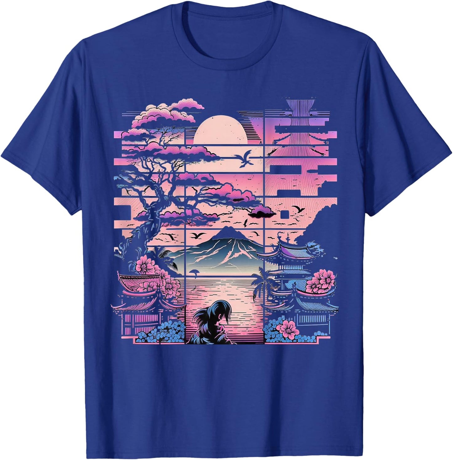 Backprint Japan Aesthetic Vaporwave Cherry Blossom T-Shirt - T-Shirt | Royal
