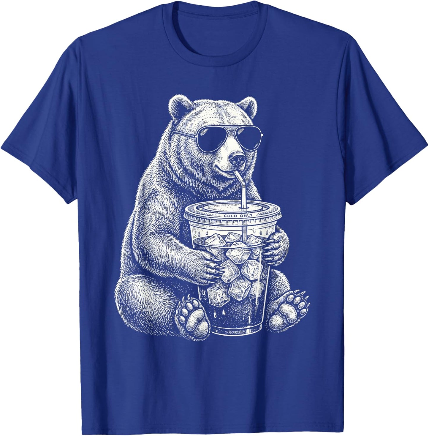 Bear Drinking Iced Coffee Funny Animal Meme Men Women T-Shirt - T-Shirt | Royal