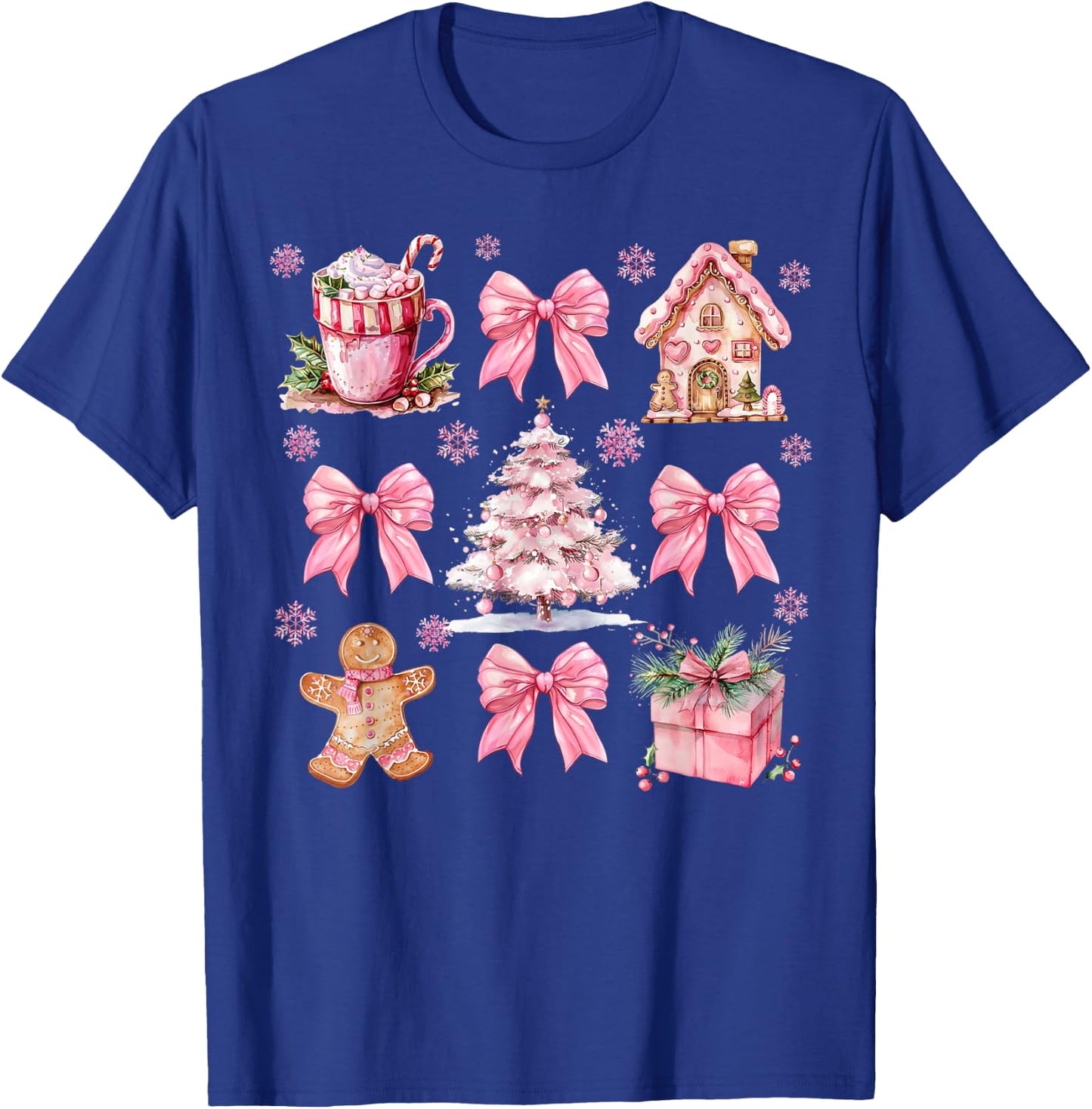 Cute Pink Coquette Bow Gingerbreads Coffee Family Xmas Tree T-Shirt - T-Shirt | Royal