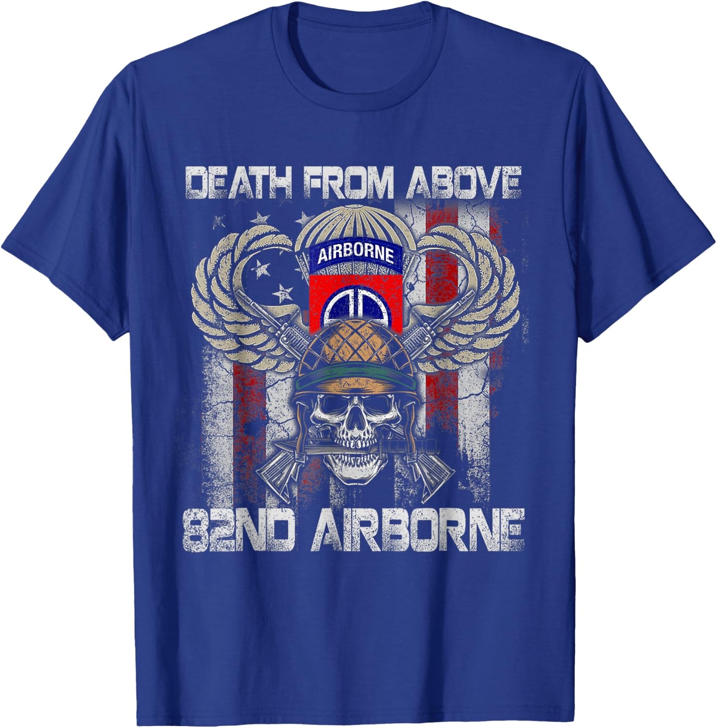 Death From Above 82nd Airborne Division Veteran Vintage Flag T-Shirt - T-Shirt | Royal