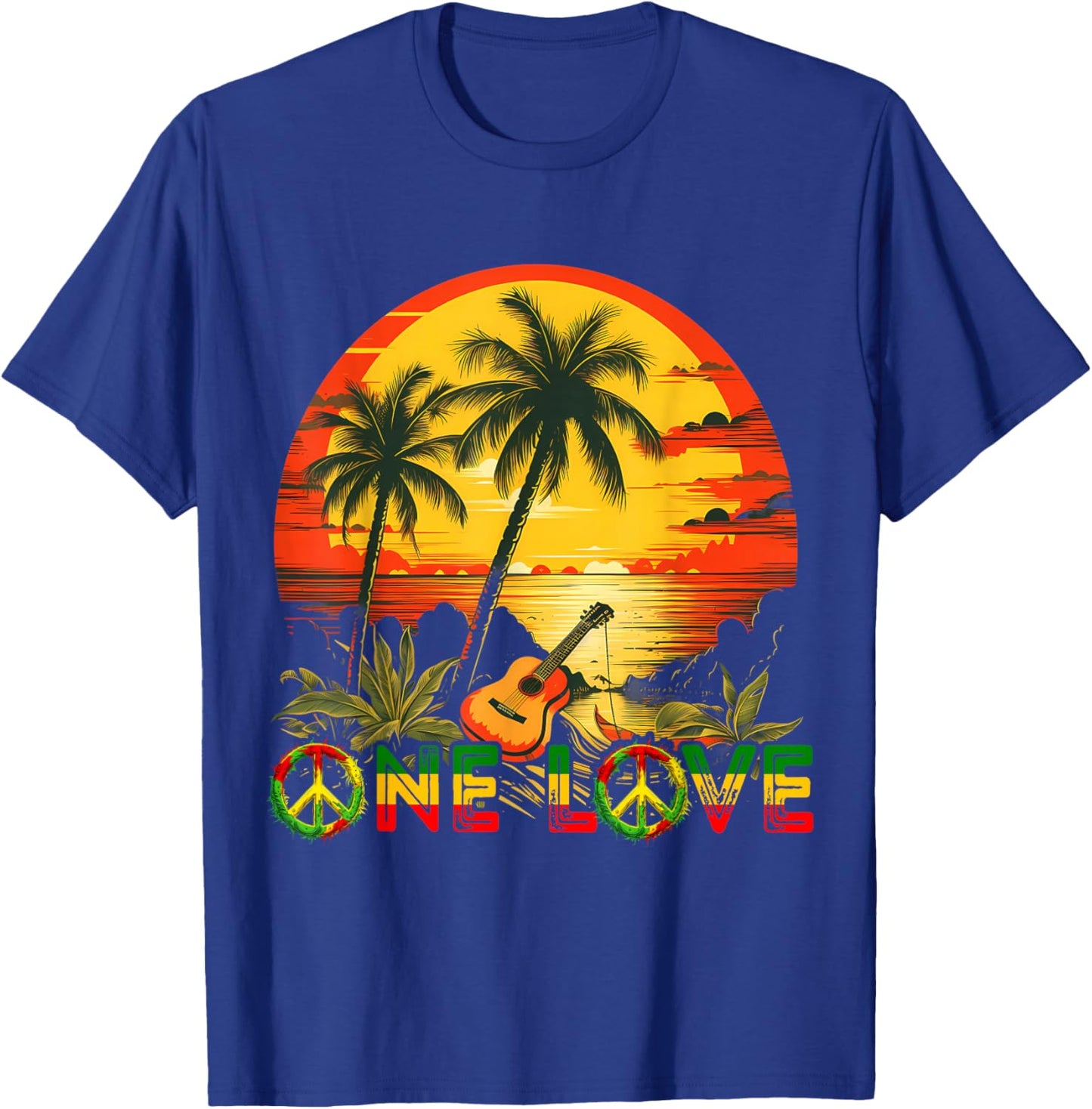 Rasta Reggae Sunset Guitarist Guitar Jamaica Reggae Music , black T-Shirt - T-Shirt | Royal