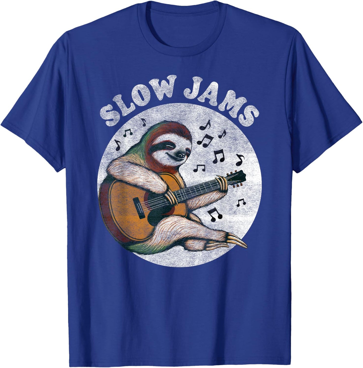 Slow Jams Sloth Playing Acoustic Guitar – Funny Music T-Shirt - T-Shirt | Royal