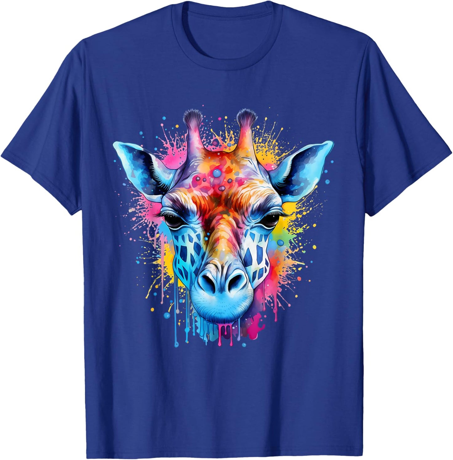 Giraffe Wildlife Artwork Portrait Colorful Splash Savanna T-Shirt - T-Shirt | Royal