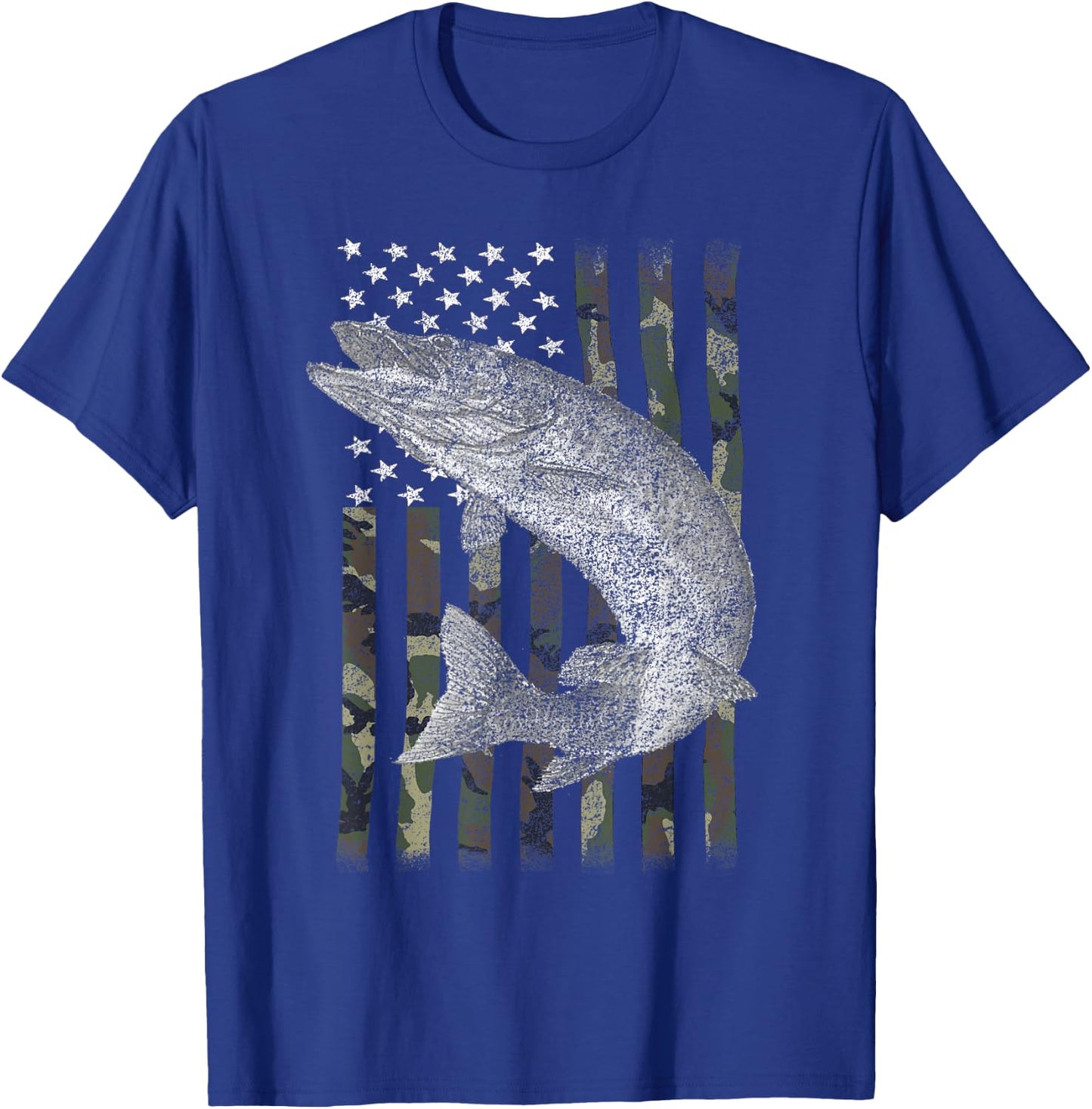 Musky Fishing Camouflage Flag Muskie T-Shirt - T-Shirt | Royal