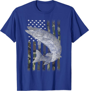 Musky Fishing Camouflage Flag Muskie T-Shirt - T-Shirt | Royal