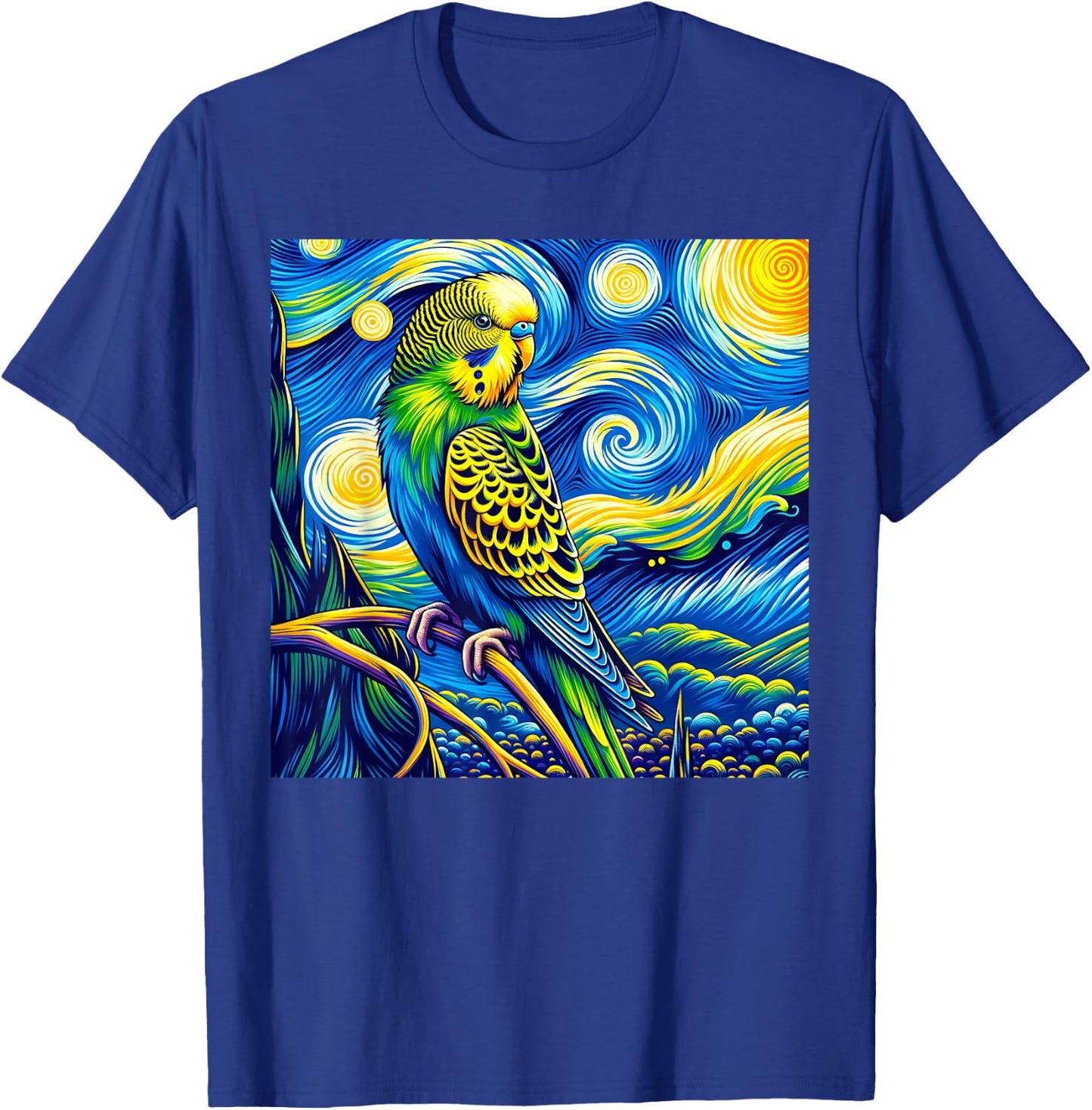 Budgie Parakeet Parrot Budgerigar Bird Starry Night Van Gogh T-Shirt - T-Shirt | Royal