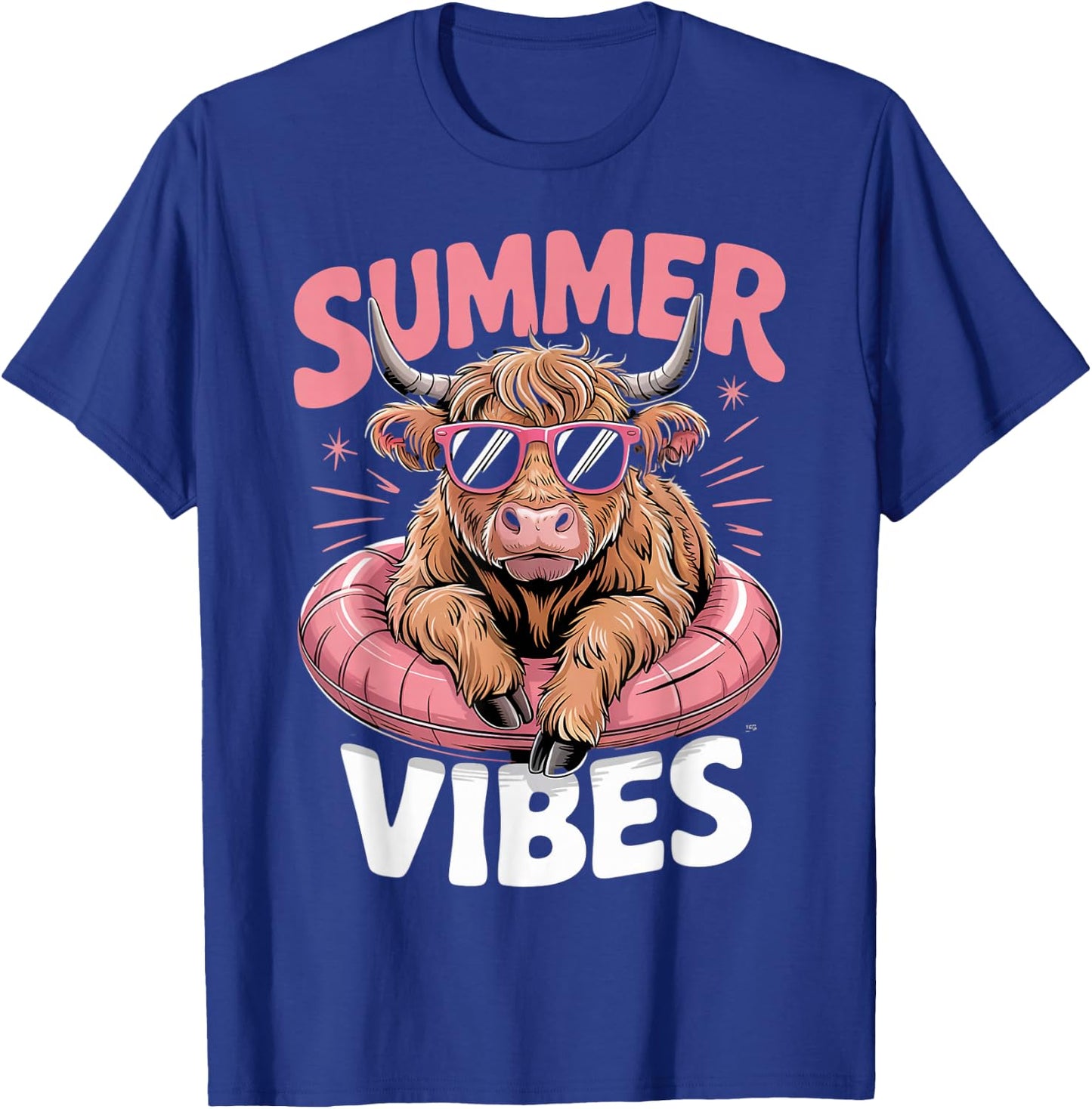 Summer Vibes Farm Farmer Scottish Beach Highland Cows T-Shirt - T-Shirt | Royal