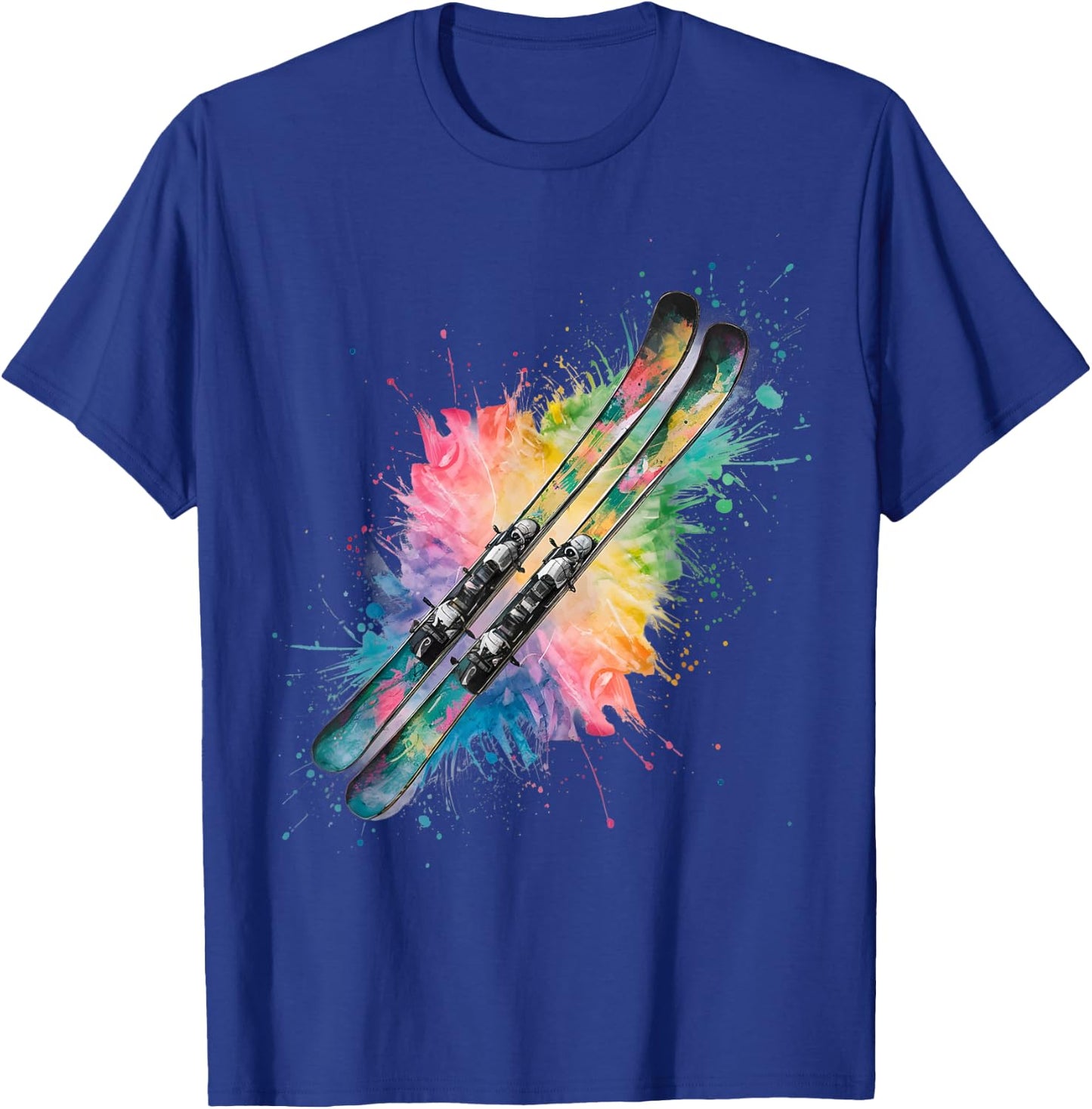 Skifahren Herren Damen Bunt Aquarell Skifahren T-Shirt - T-Shirt | Royal