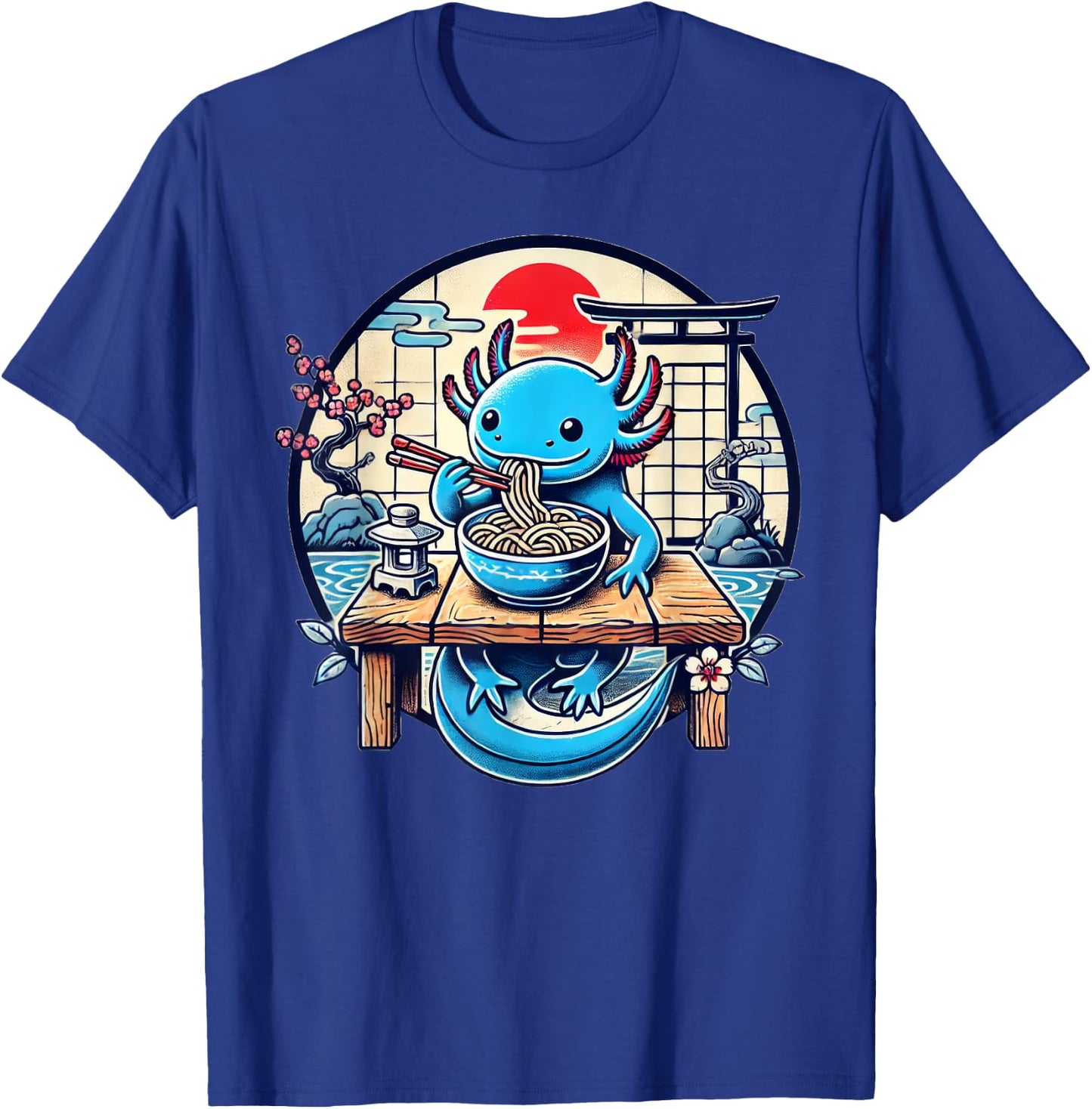 Kawaii Axolotl Eating Ramen Noodles Japanese T-Shirt - T-Shirt | Royal