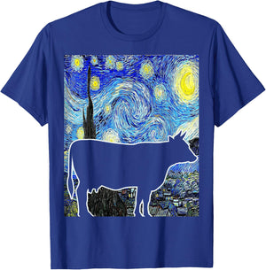 Cow Starry Night Van Gogh Funny Cow Farmer T-Shirt - T-Shirt | Royal
