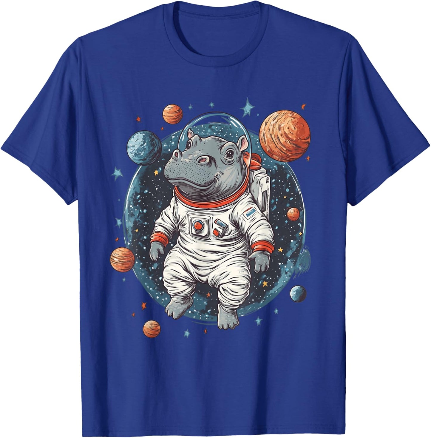Funny Hippo In Space Planets Hippopotamus T-Shirt - T-Shirt | Royal