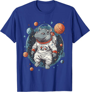 Funny Hippo In Space Planets Hippopotamus T-Shirt - T-Shirt | Royal