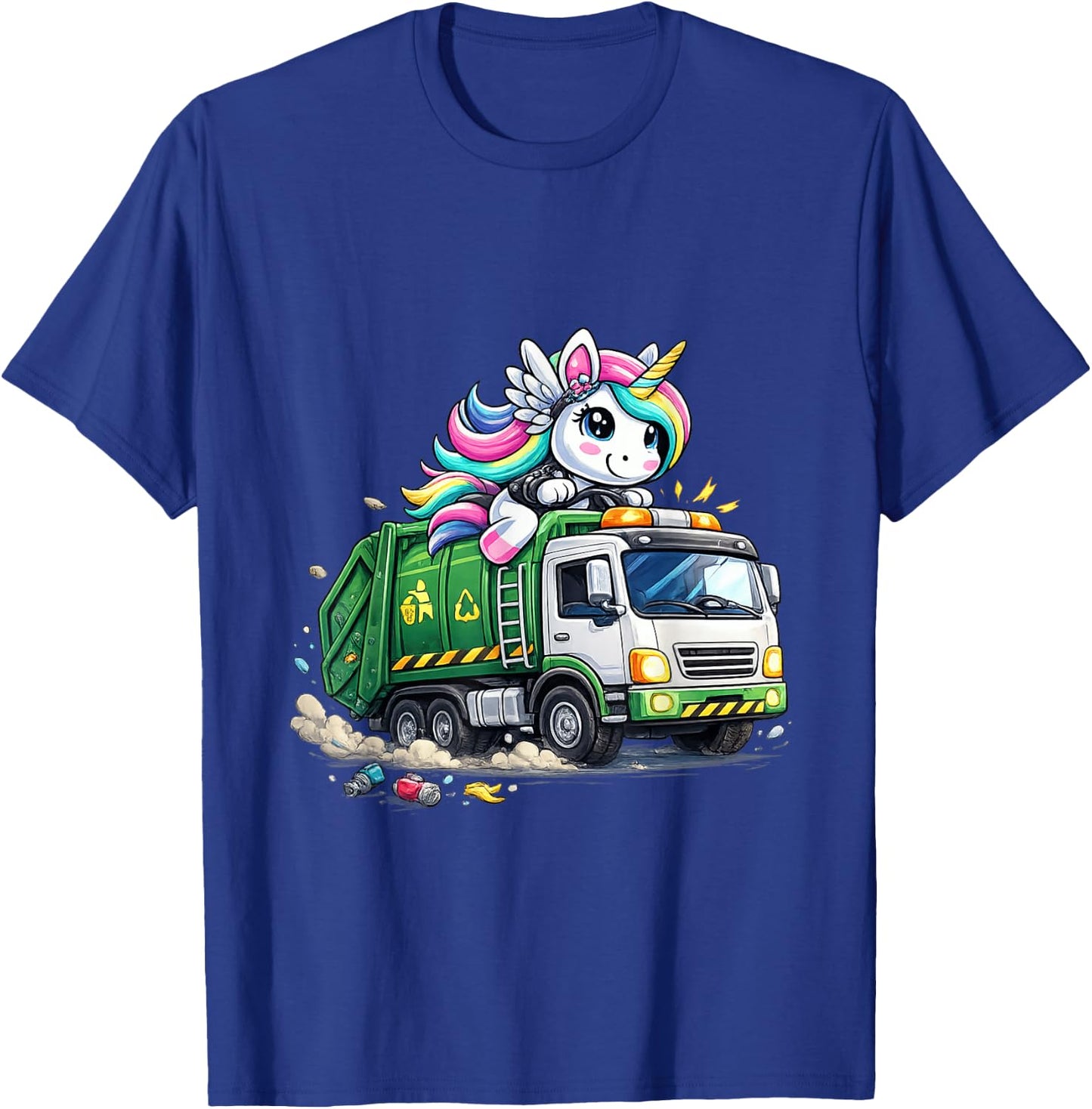Unicorn Riding Garbage Truck Funny Rainbow T-Shirt - T-Shirt | Royal