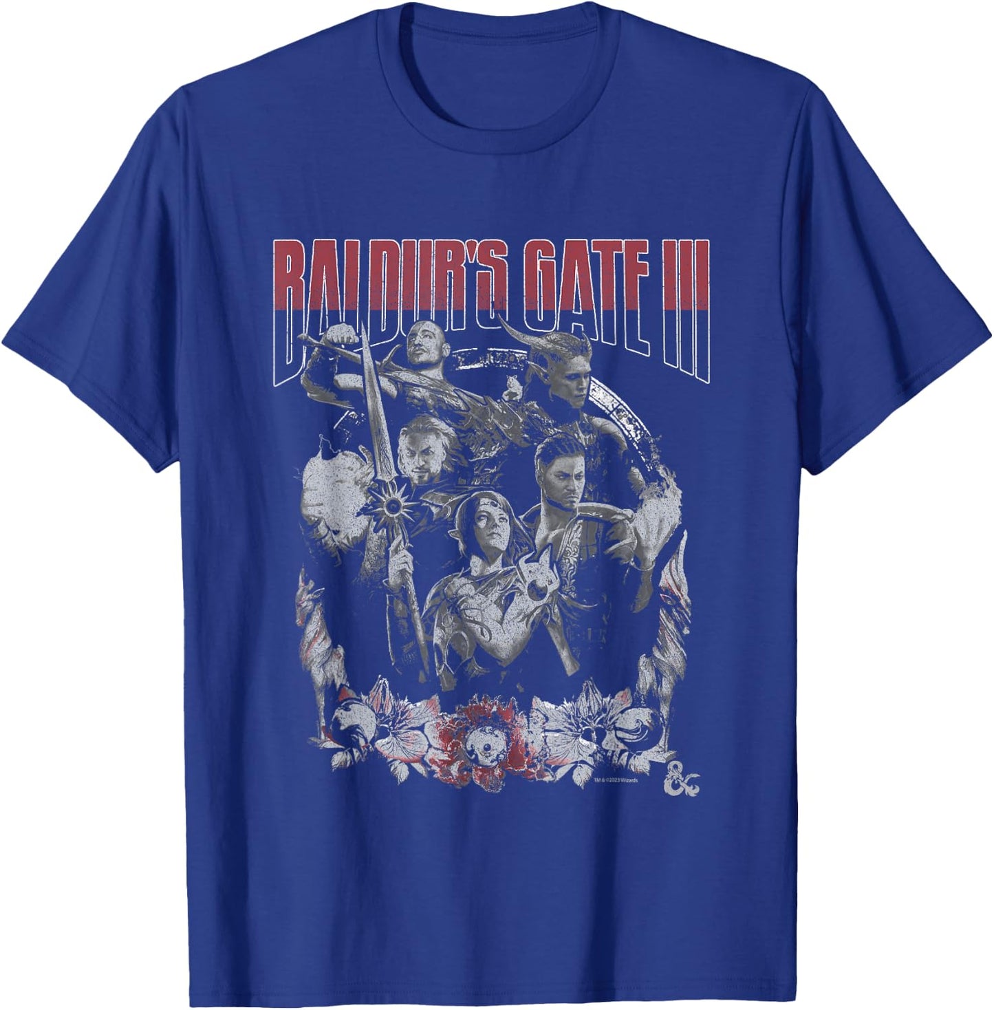 Dungeons & Dragons Baldur's Gate Distressed Floral Frame T-Shirt - T-Shirt | Royal