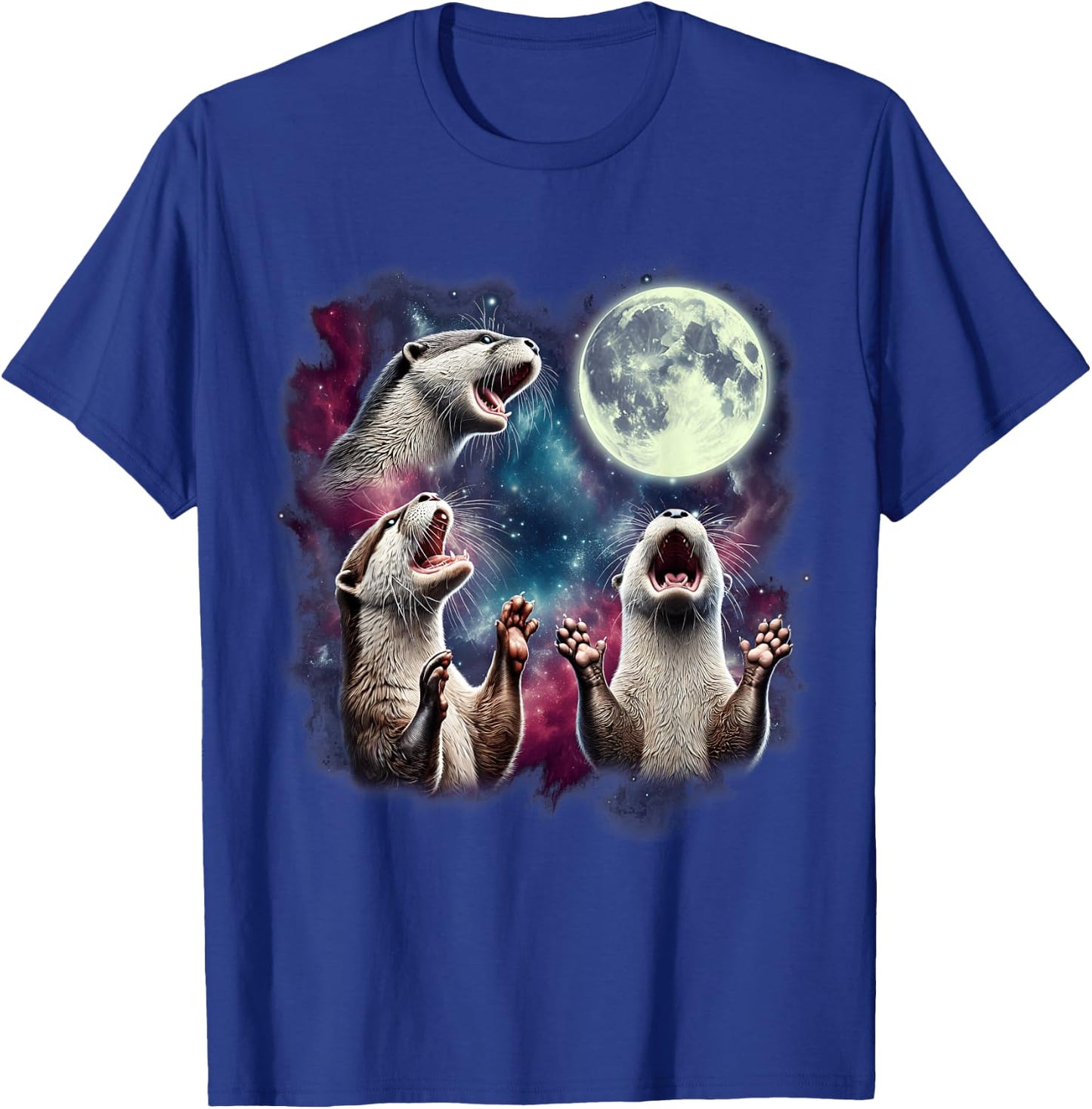 Three Otters Howling at Moon Funny Weird Cursed Meme T-Shirt - T-Shirt | Royal