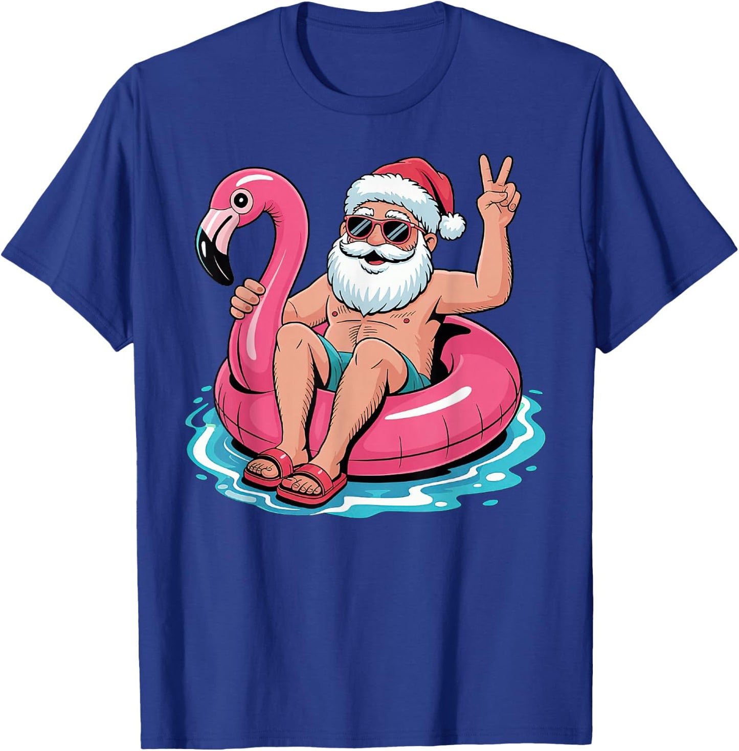 Christmas In July Santa Flamingo Summer Xmas T-Shirt - T-Shirt | Royal