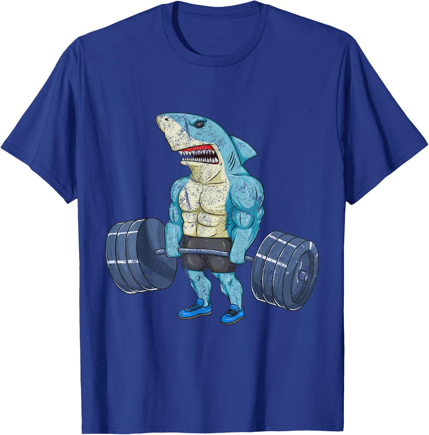 Vintage Shark Weightlifting Bodybuilder Muscle Fitness T-Shirt - T-Shirt | Royal