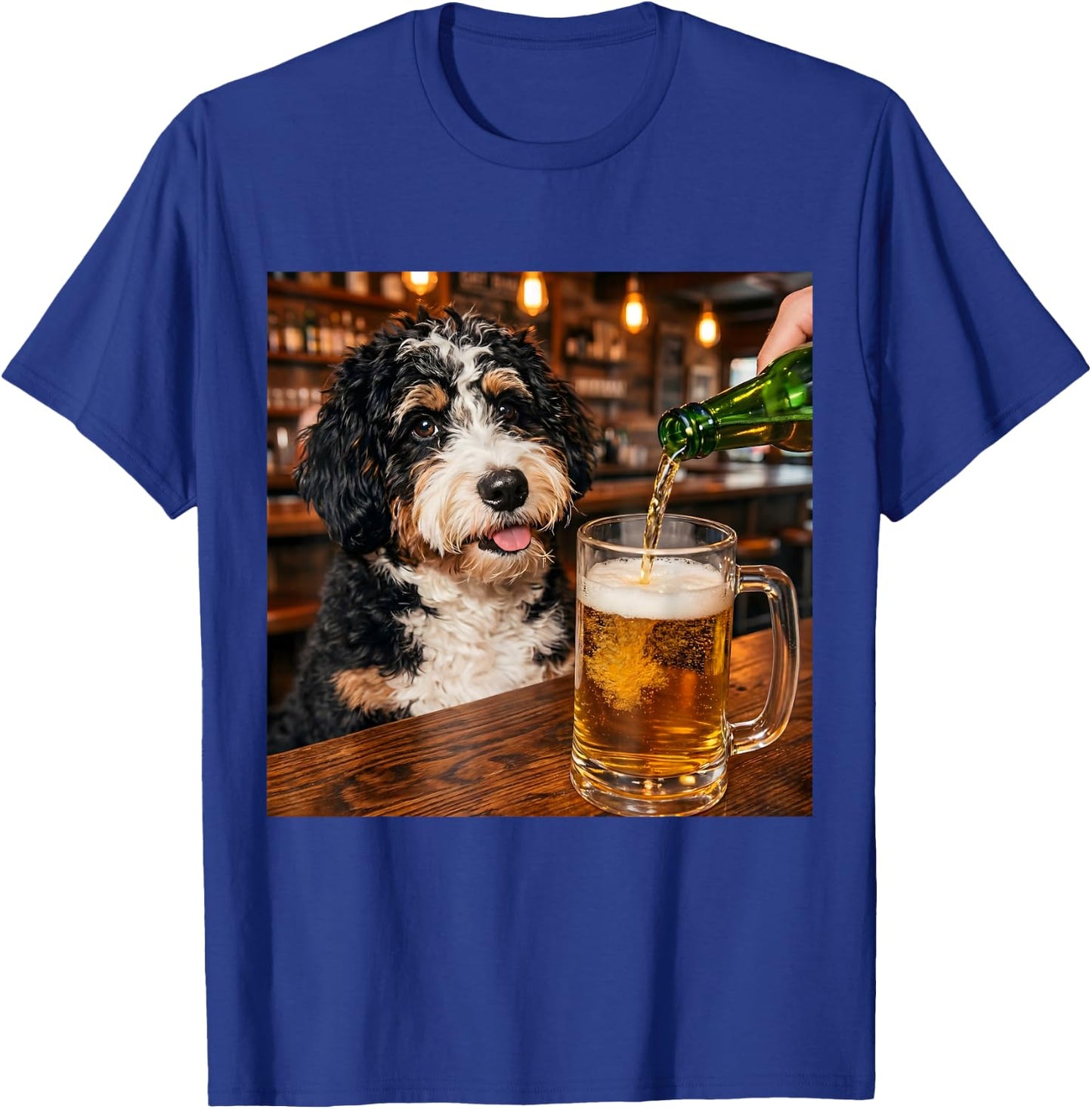 Funny Bernedoodle Drinking Beer Meme T-Shirt - T-Shirt | Royal
