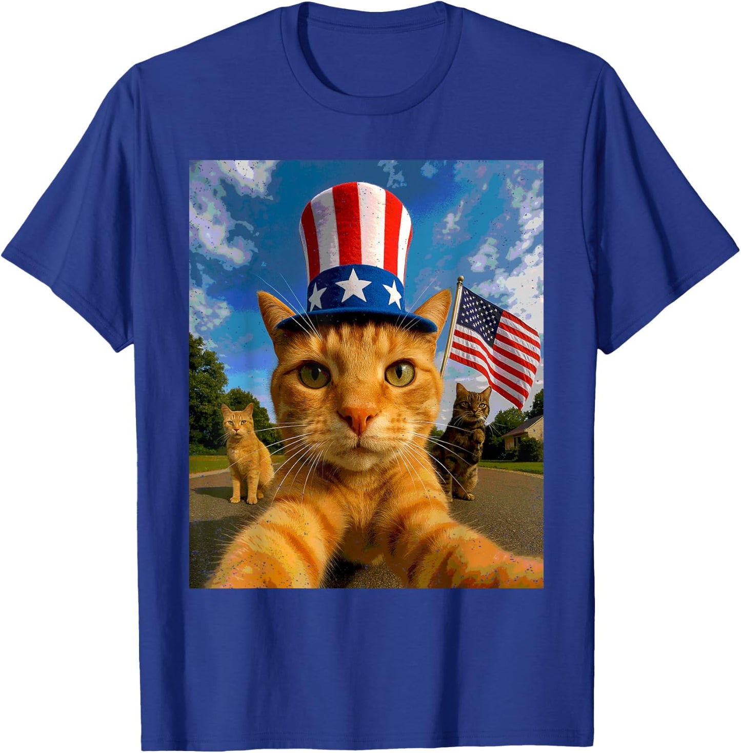 Cat Selfie American Flag 4th Of July Patriotic Kitten Lover T-Shirt - T-Shirt | Royal