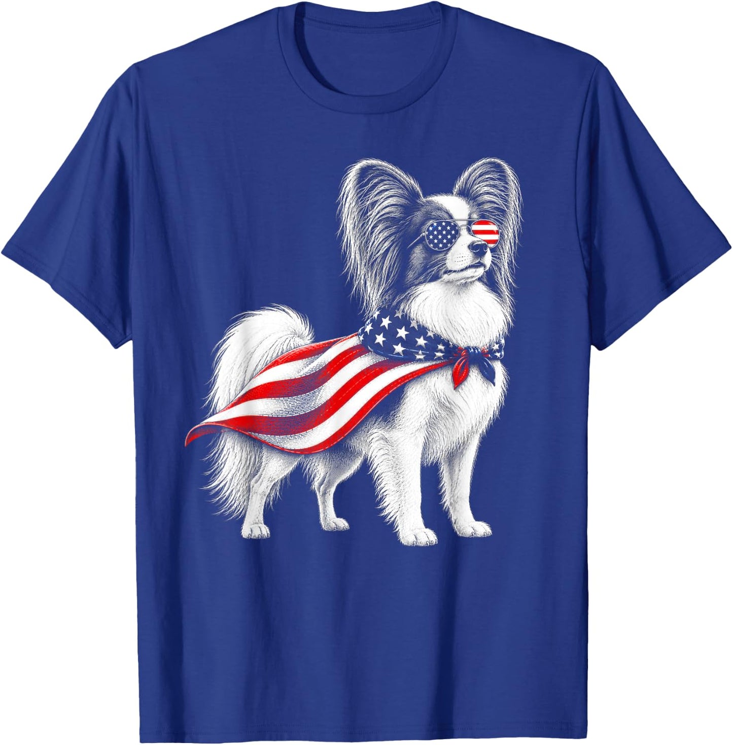 Papillon Dog 4th of July US American Flag Patriotic T-Shirt - T-Shirt | Royal