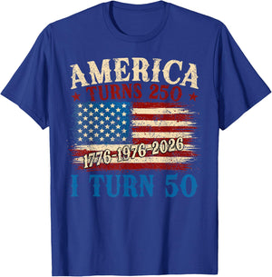 Funny America Turns 250 I Turn 50 1976 50th Birthday Men T-Shirt - T-Shirt | Royal