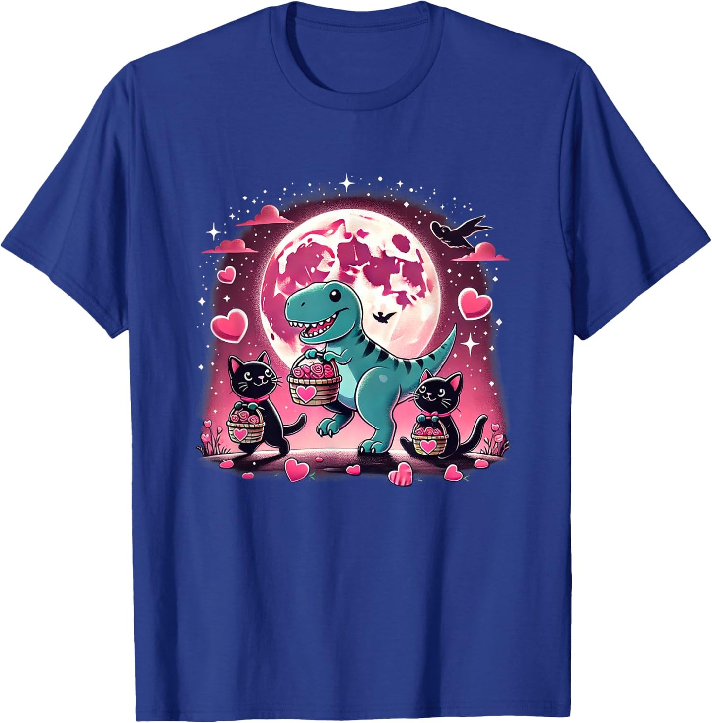 Funny Cats and Dino Valentine’s T-Rex Hearts T-Shirt - T-Shirt | Royal
