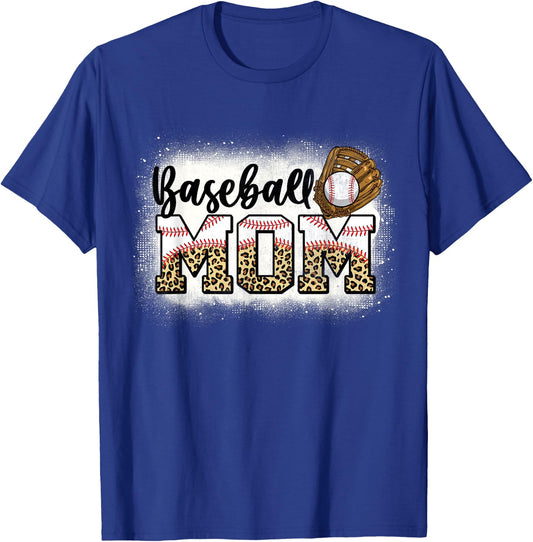 Bleached Baseball Mom Leopard Mother's Day T-Shirt - T-Shirt | Royal
