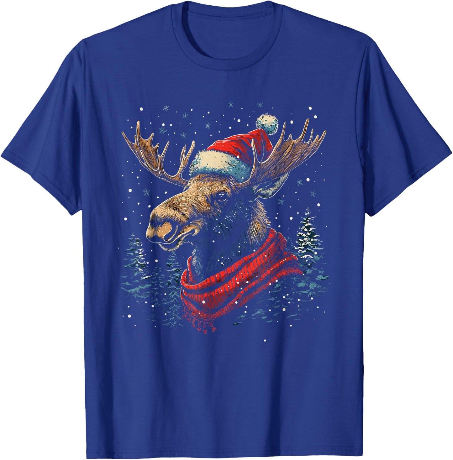 Moose Santa Hat Christmas Pajama Funny Moose Xmas T-Shirt - T-Shirt | Royal