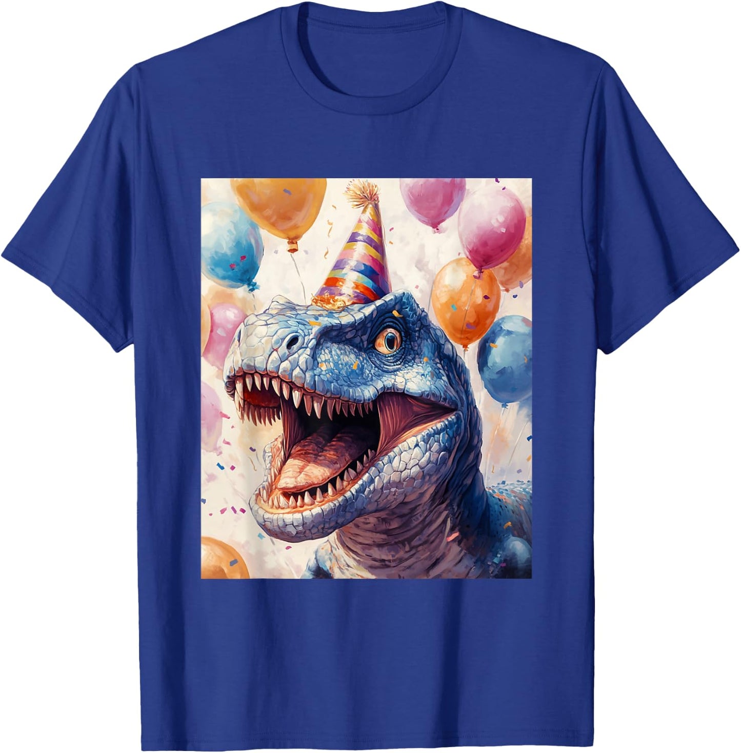 Carnotaurus Dino Retro Art Birthday Balloons Party Hat T-Shirt - T-Shirt | Royal