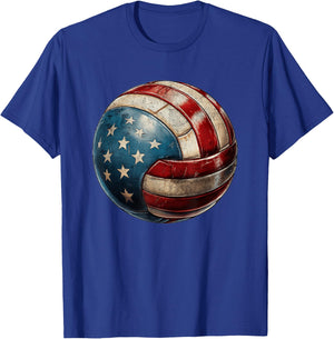 Volleyball USA Flag Support the Team Vintage Distressed T-Shirt - T-Shirt | Royal