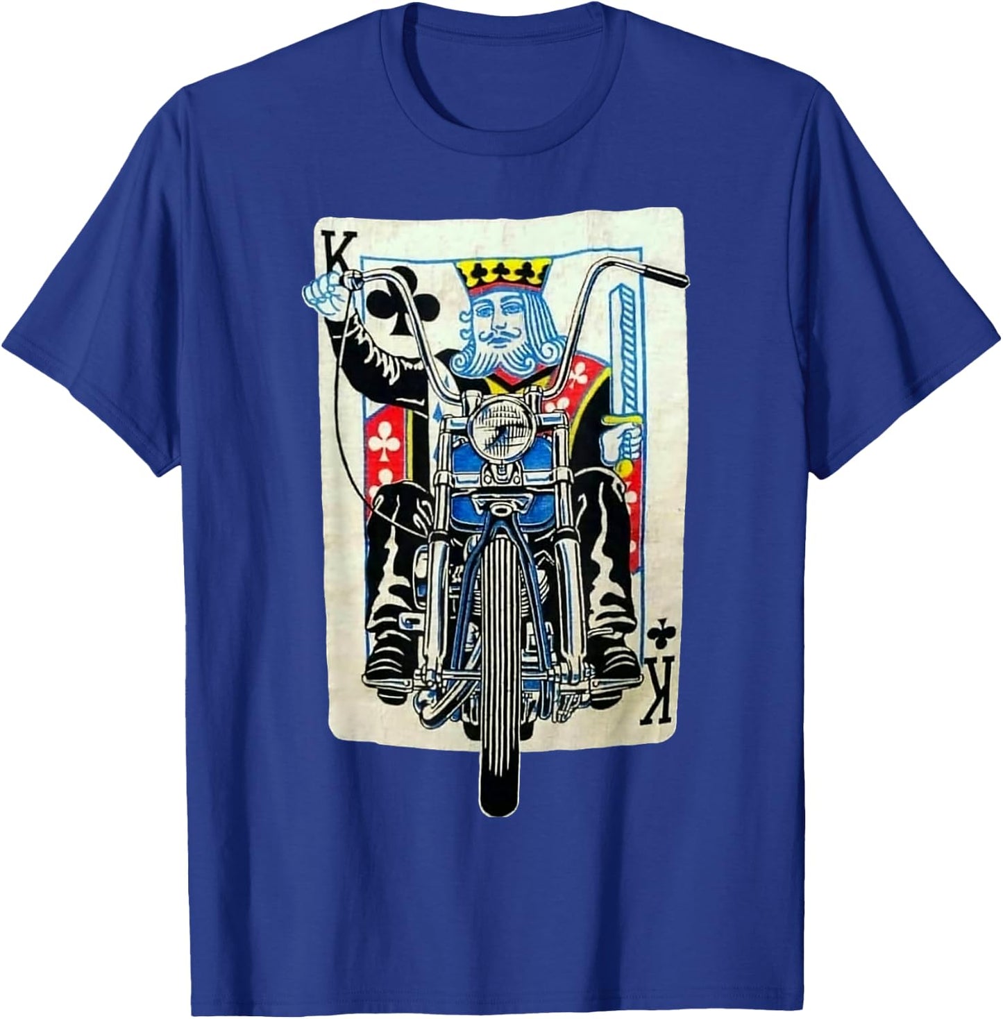 Biker King Of Clubs Playing Card Rider Motorcycle T-Shirt - T-Shirt | Royal