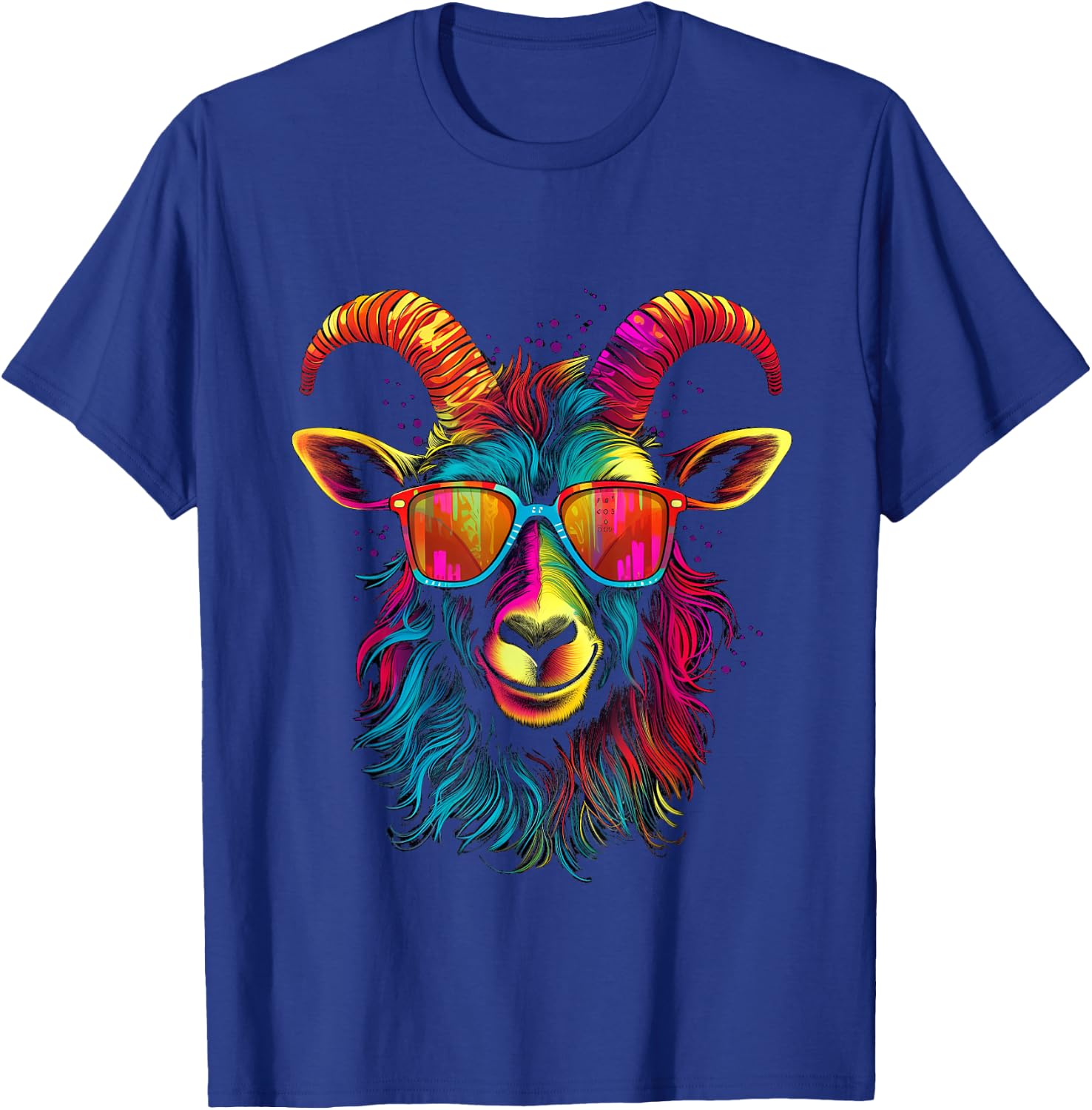 Colorful Goat with Sunglasses Goats Greatest of All Time T-Shirt - T-Shirt | Royal