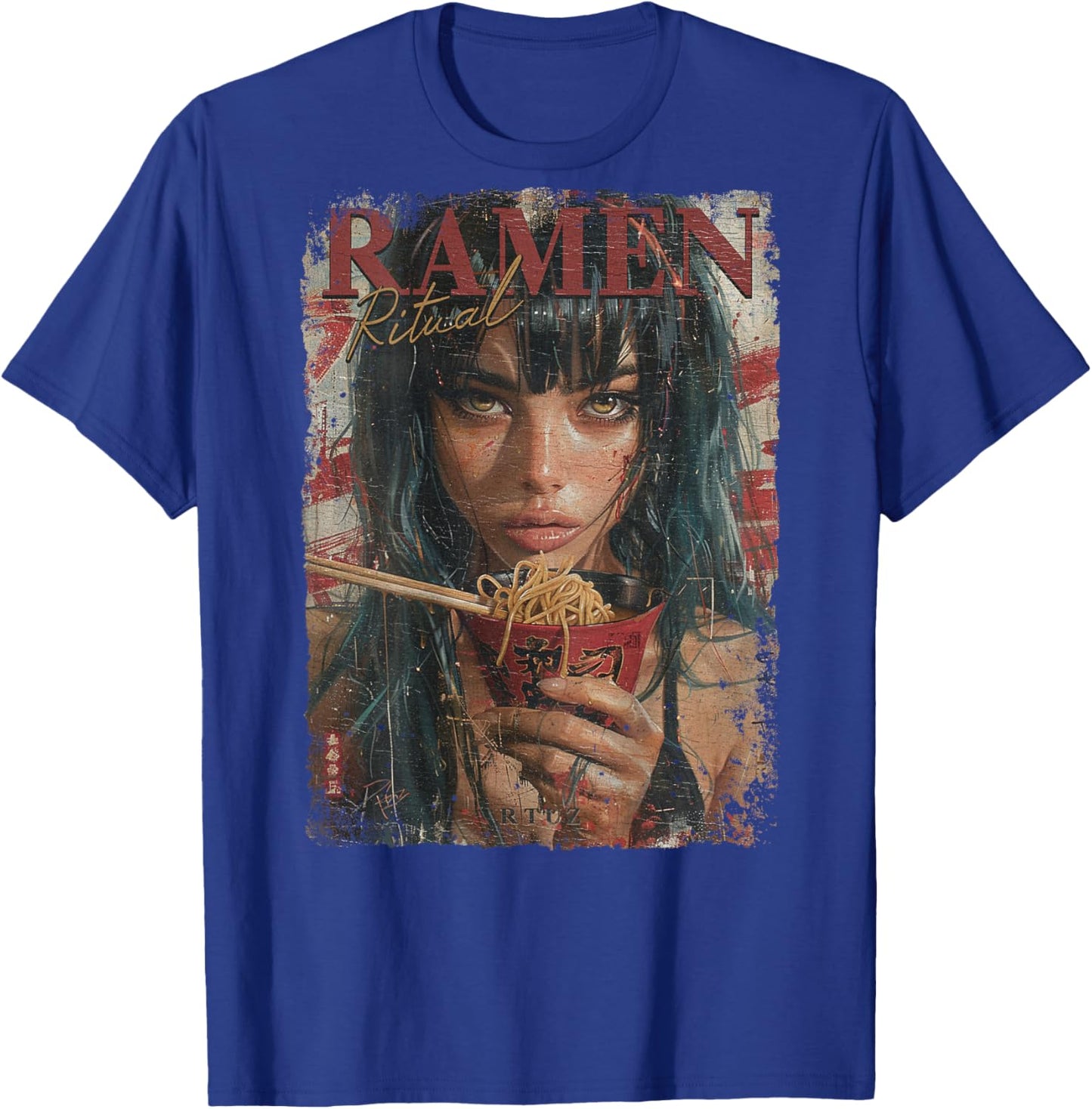 Backprint Pin-up Girl Ramen Noodle Anime Manga Asian Ramen , black T-Shirt - T-Shirt | Royal