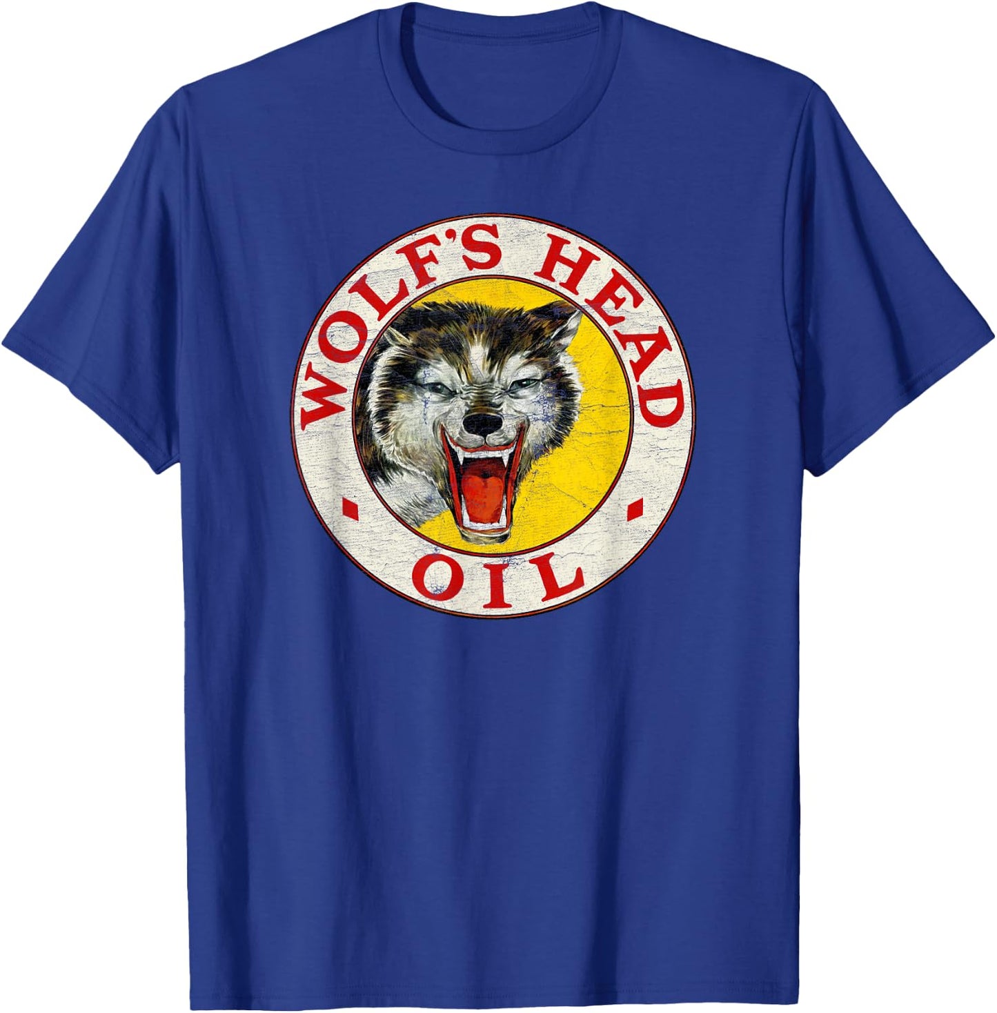 Vintage Wolf Head Oil (Distressed) T-Shirt - T-Shirt | Royal