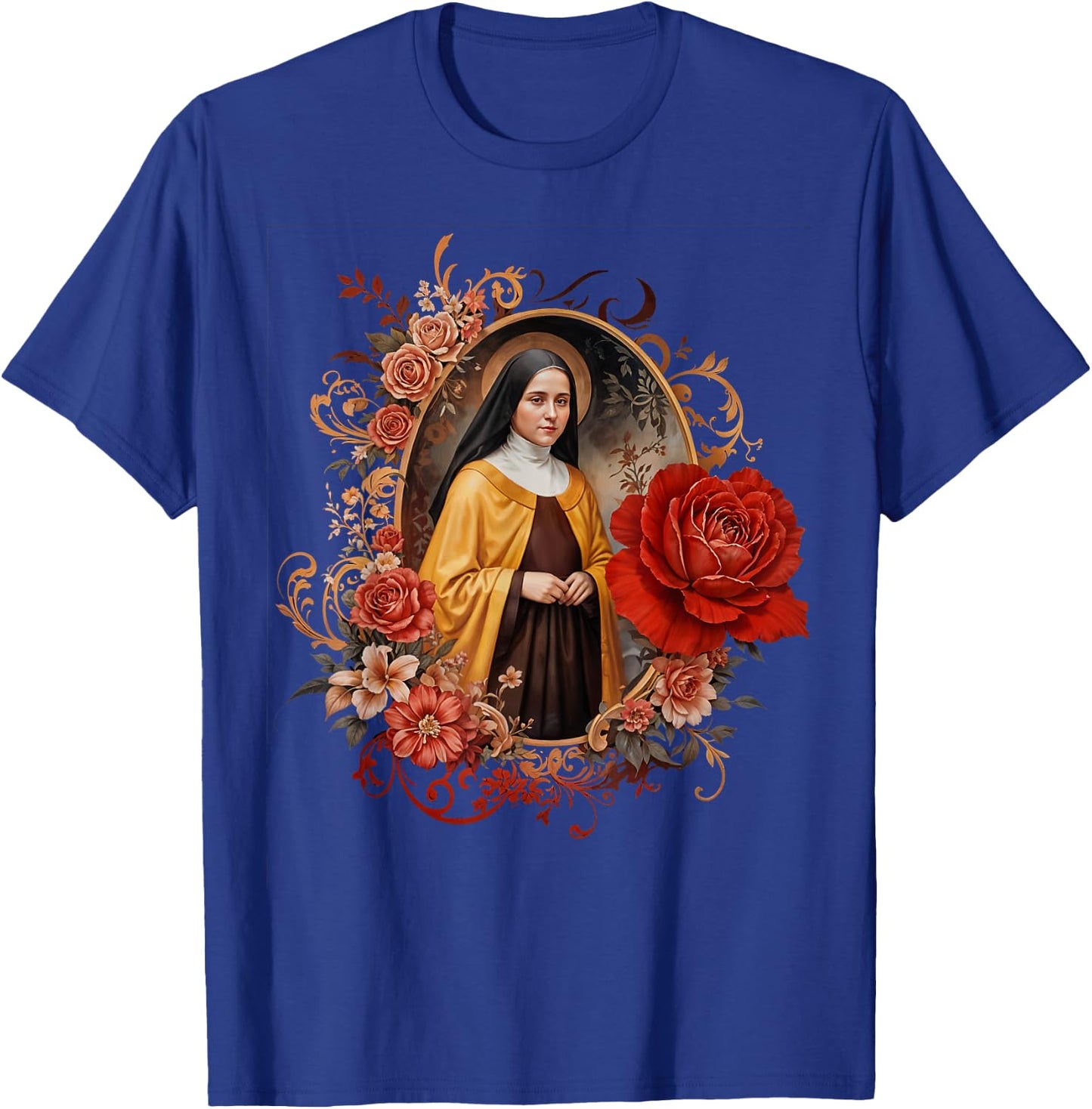 St Therese of Lisieux Little Flower Saint Roses Catholic Art T-Shirt - T-Shirt | Royal
