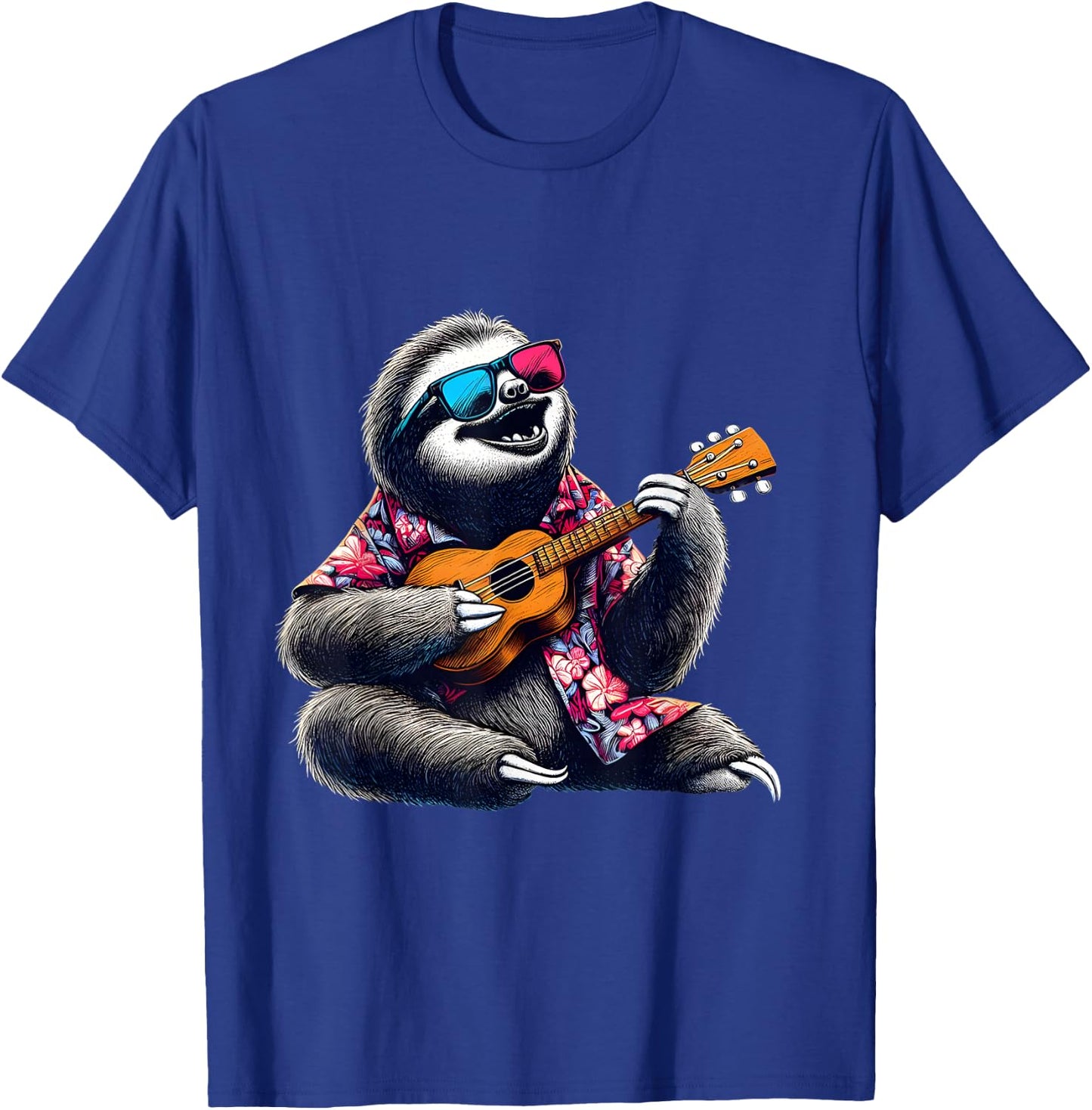 Sloth Wearing a Hawaiian Shirt, Playing a Ukulele T-Shirt - T-Shirt | Royal