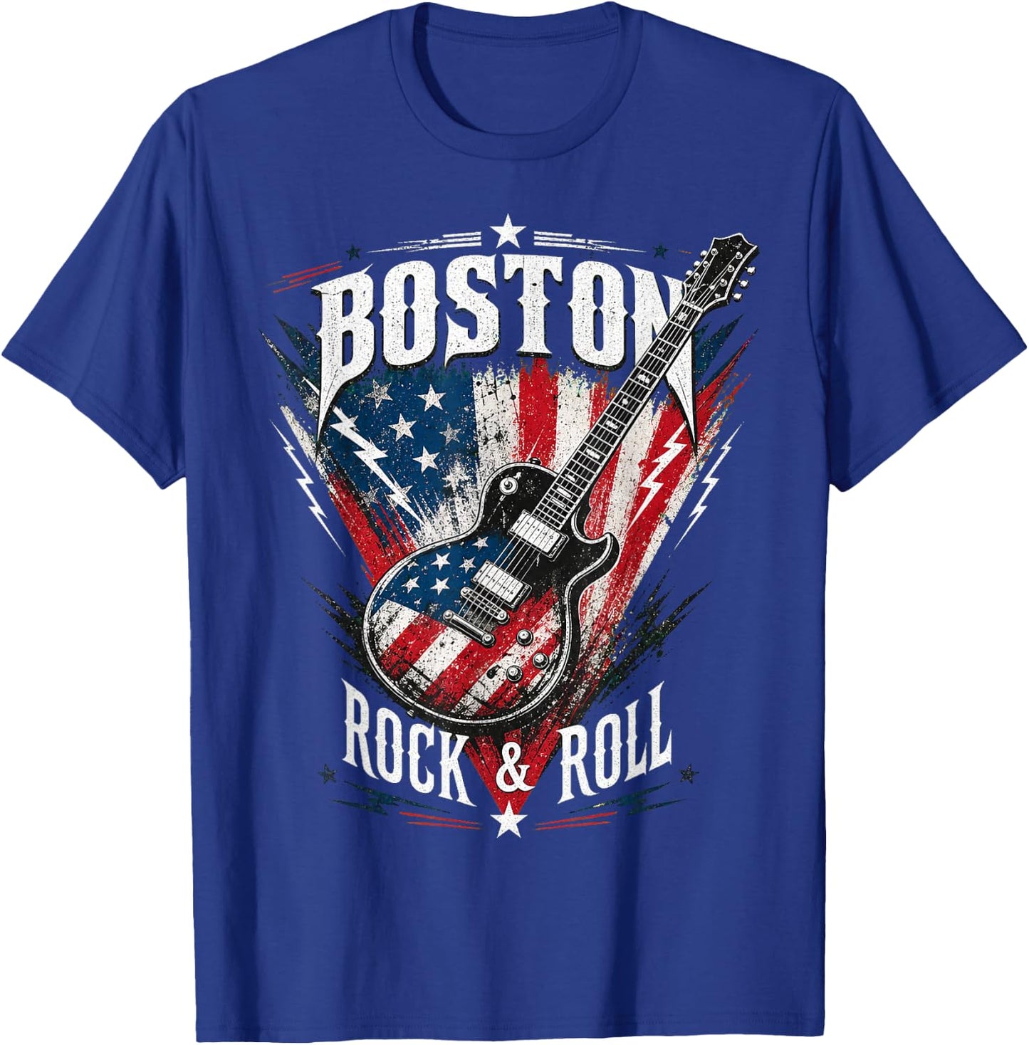 Boston Electric Guitar USA Flag Rock Music Design T-Shirt - T-Shirt | Royal